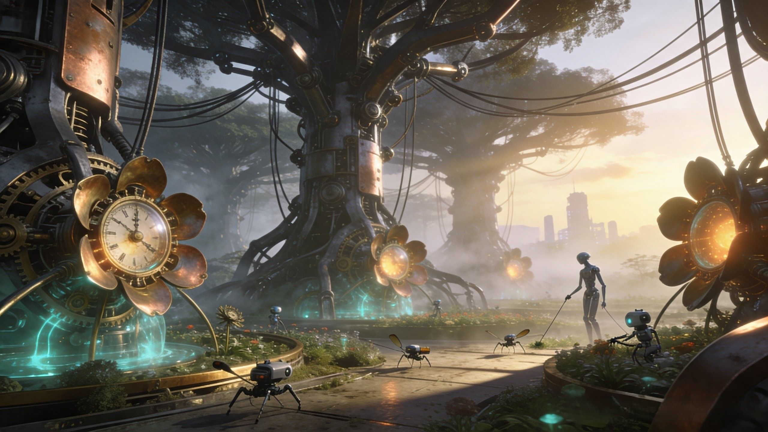 2560x1440 Giant steampunk automaton towers
