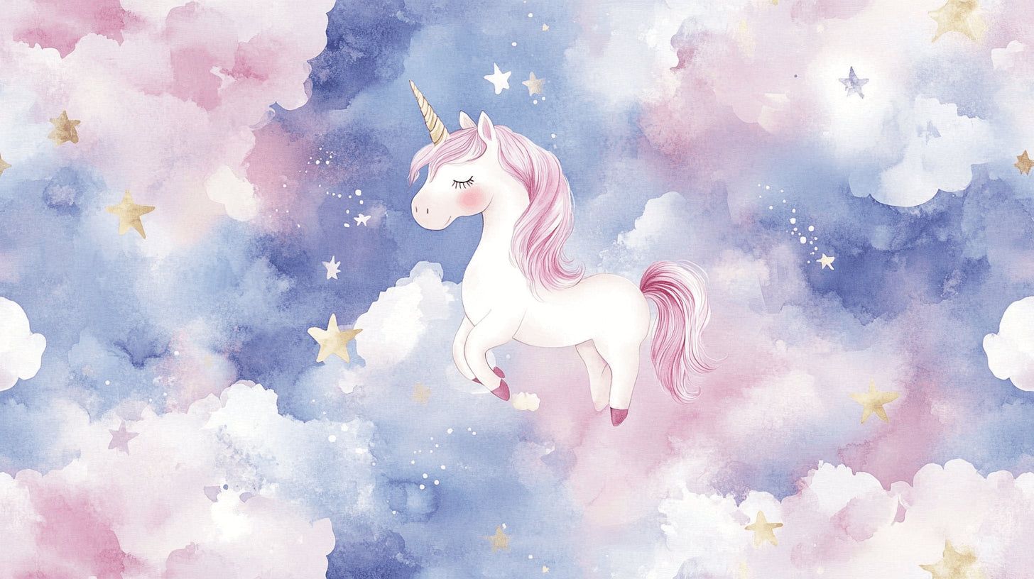 1456x816 Unicorn Mural Wallpaper. Dreamy Pink and Blue Starry Sky