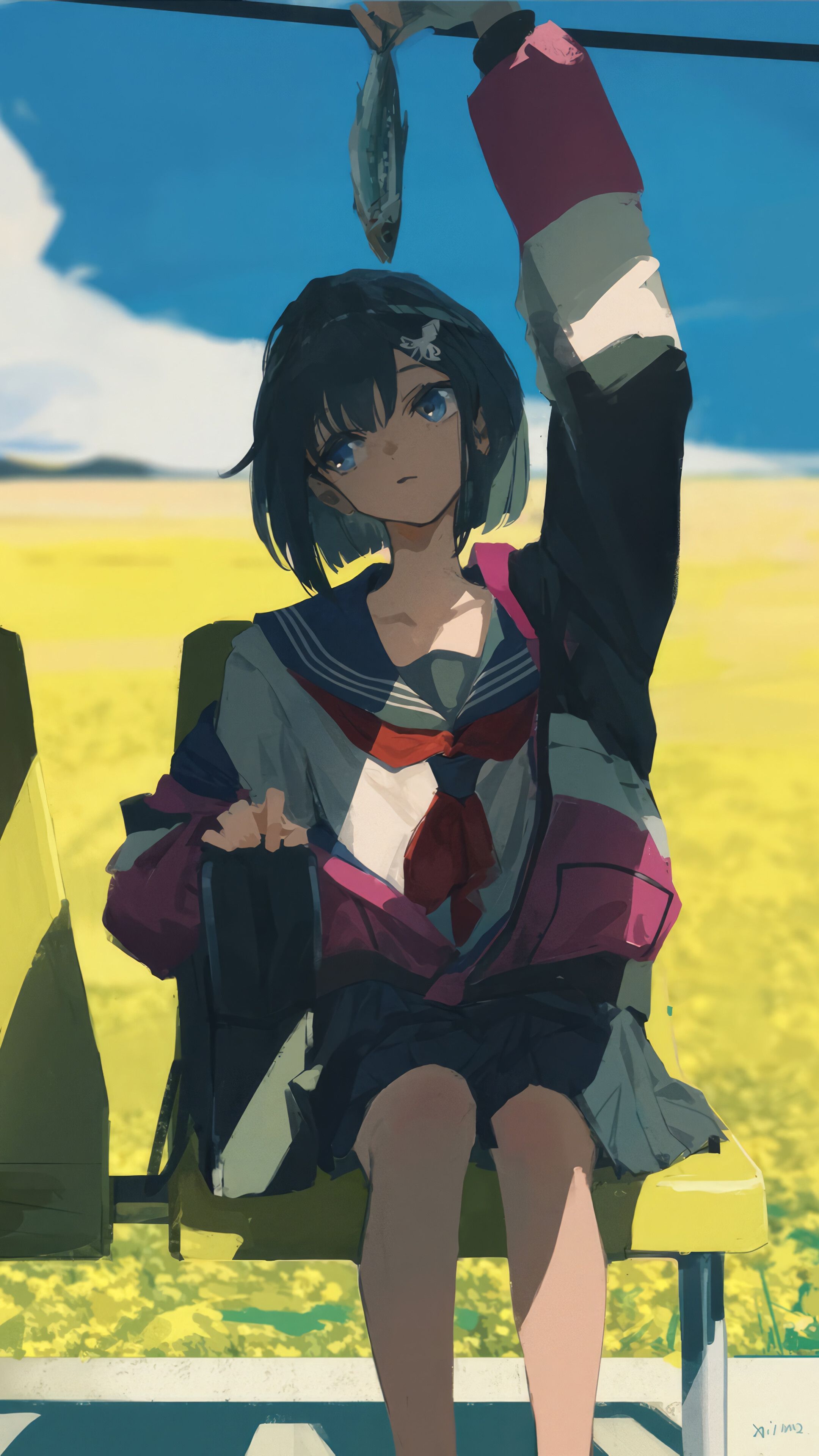 2160x3840 Anime Girl Black Cat 4K Wallpaper iPhone HD Phone i