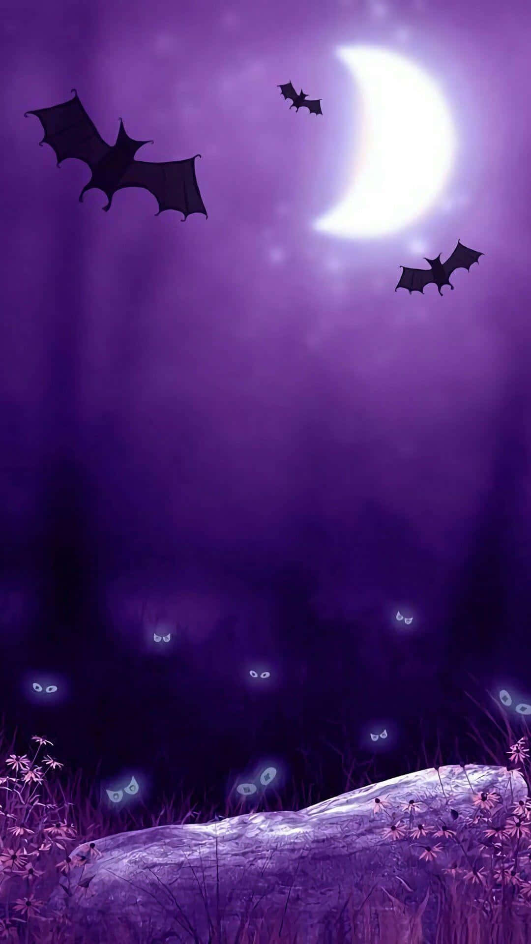 1080x1920 Download Glowing Eyes Peering From The Darkness Purple Halloween Wallpaper