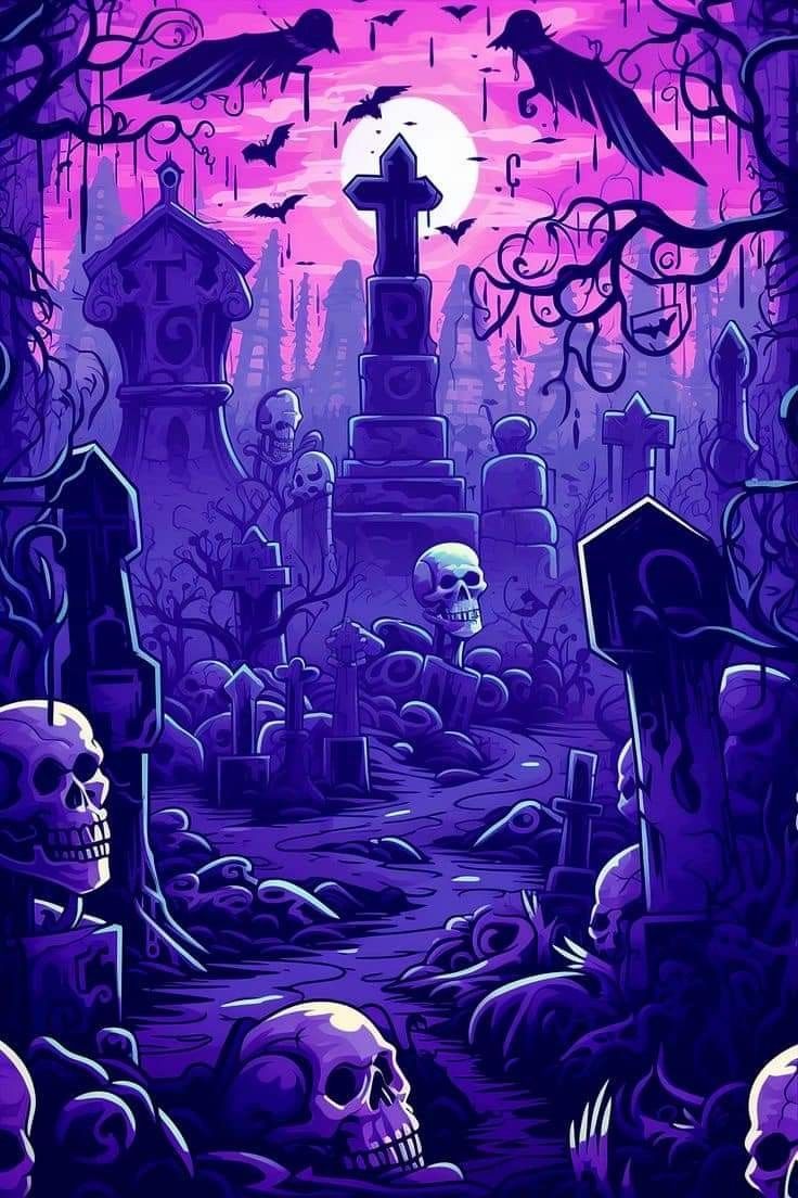 736x1104 Mystical Halloween Background with Graveyard Scene. Purple background halloween art, Purple background spooky art, Spooky purple wallpaper