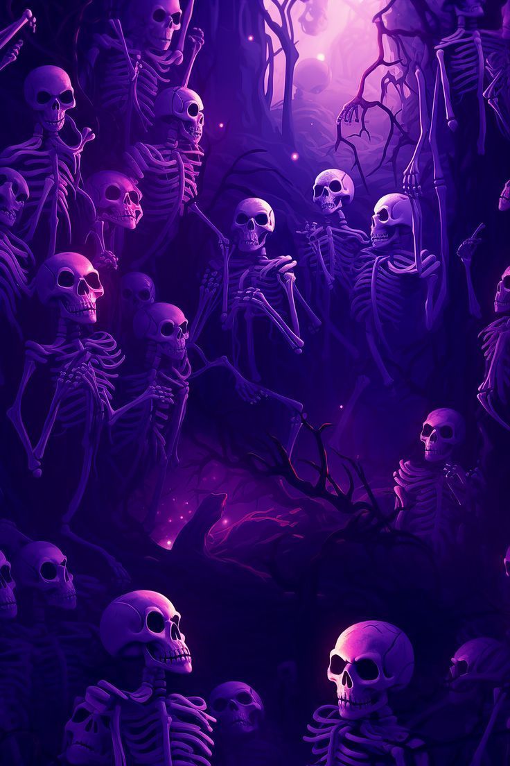 736x1104 Stunning Halloween Skeletons Wallpaper in Moody Purple Light!
