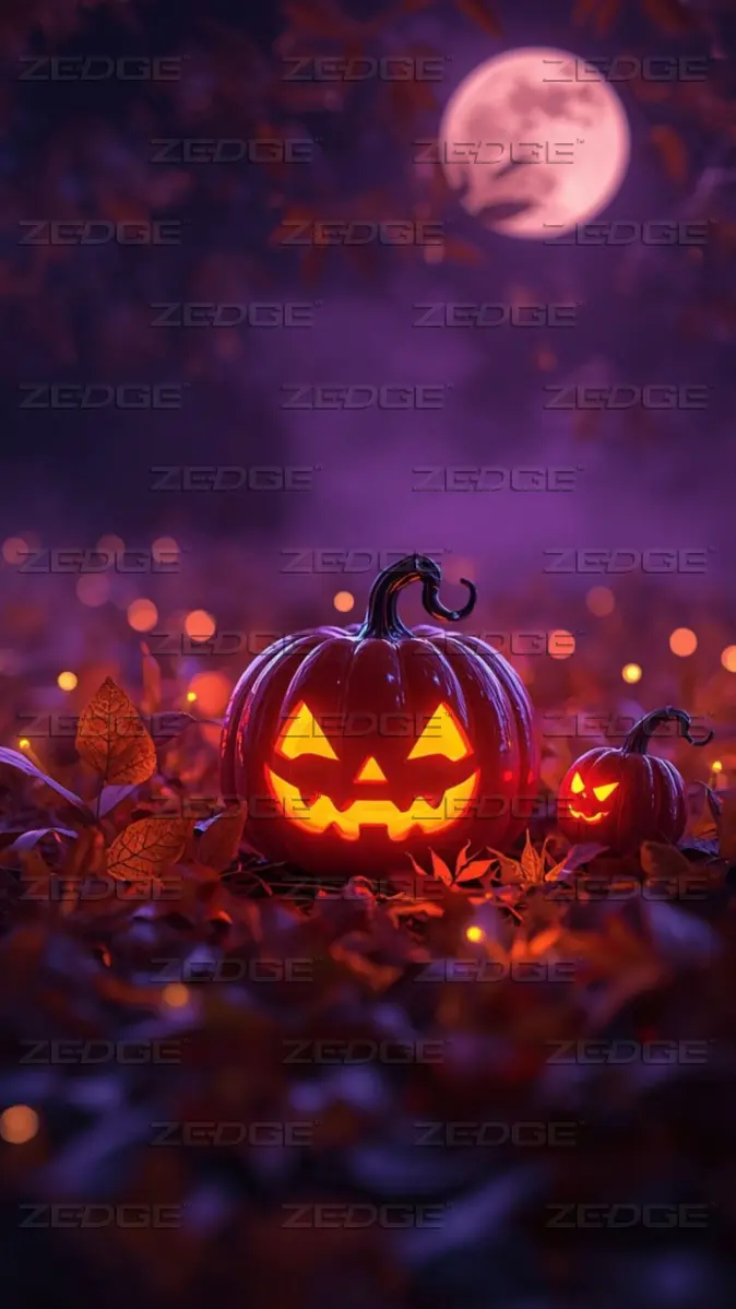 674x1198 Spooky Purple Halloween Glowing Pumpkin Wallpaper wallpaper