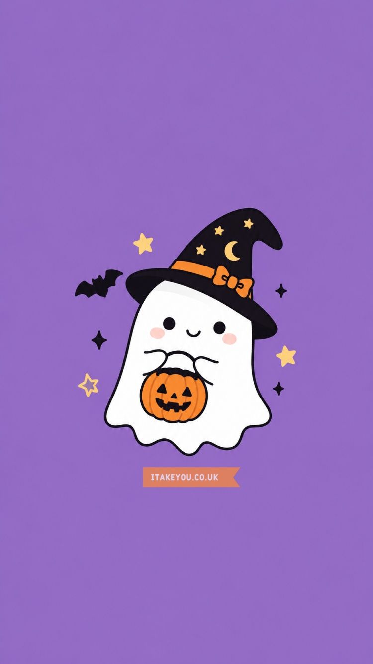 750x1333 Minimal Purple Ghost Wallpaper: Aesthetic Witchy Halloween Vibes