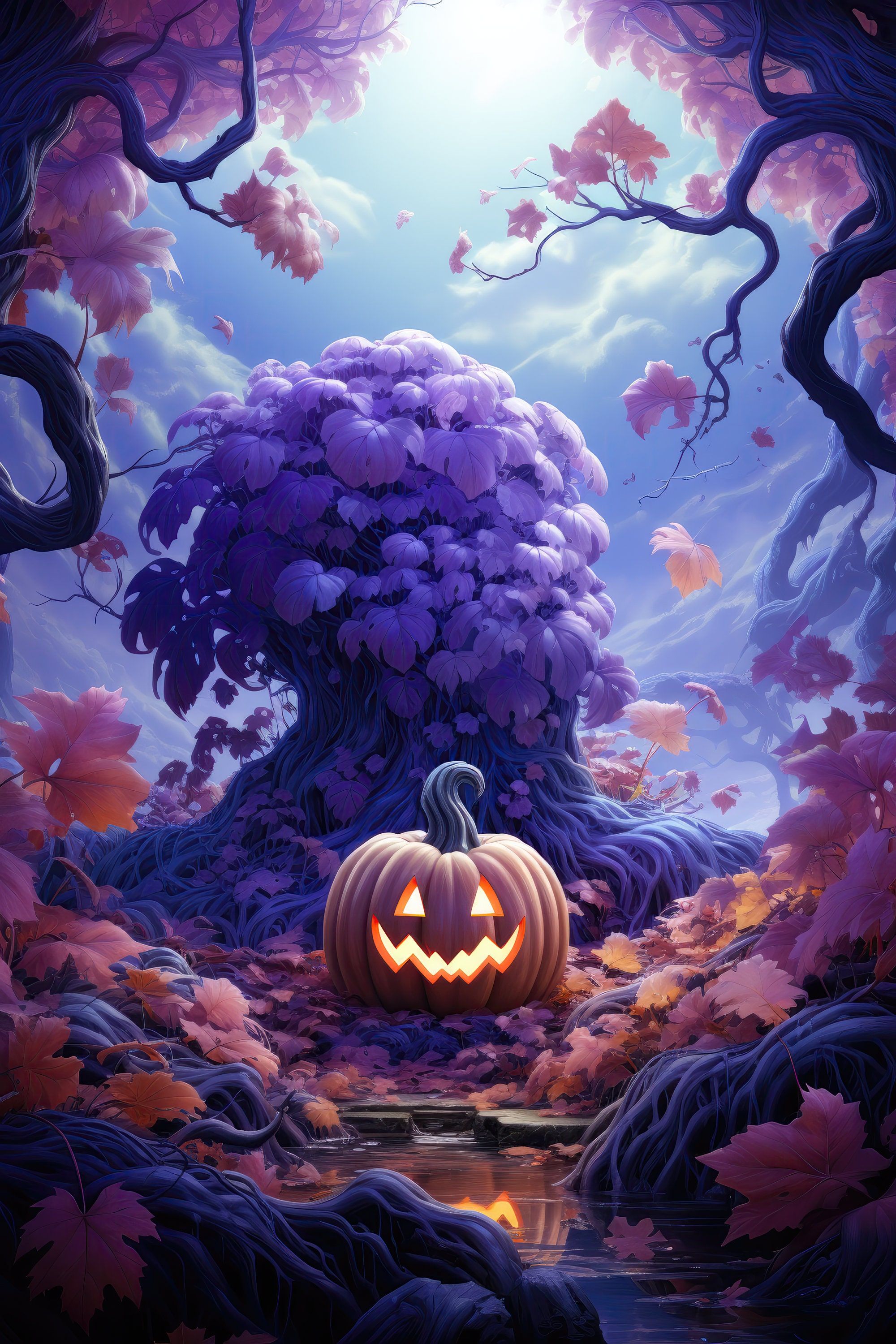 2000x3000 Purple Pumpkins Halloween Wallpaper