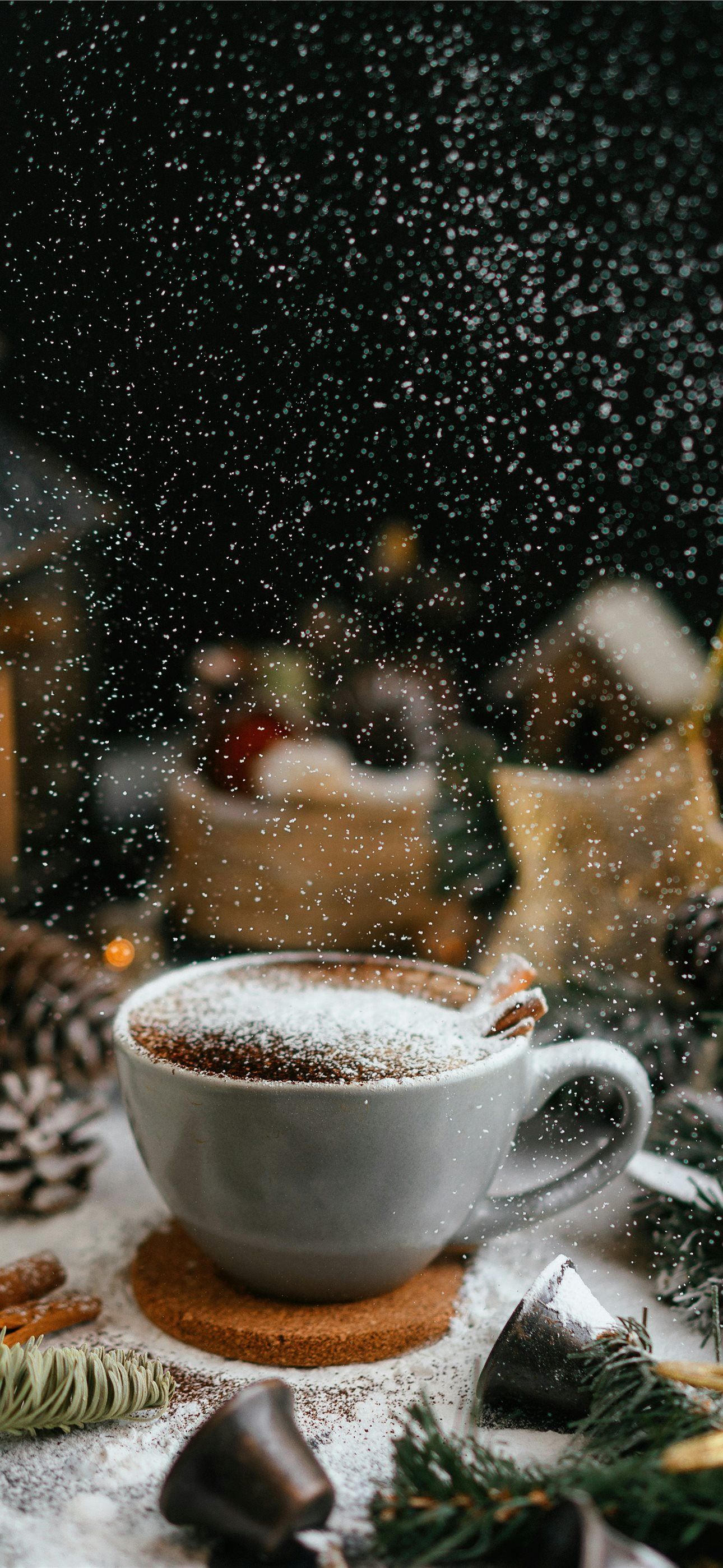 1290x2796 a cup of hot chocolate on a table iPhone Wallpaper Free Download