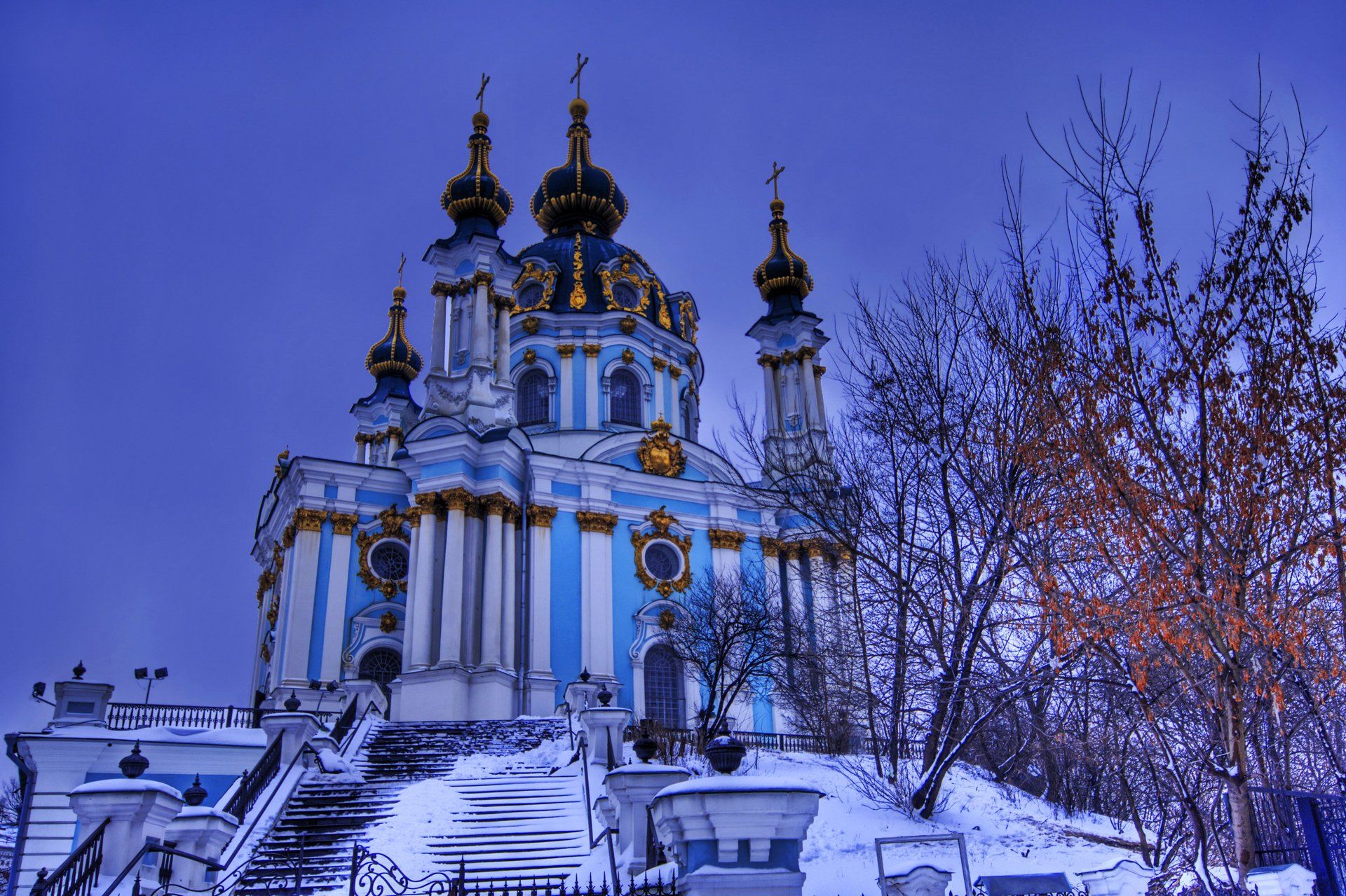 1920x1279 kiev, Ukraine, Sky, Evening, St, Andrewand039s, Church, St, Andrewand039s, Descent, Snow, Trees, Winter Wallpaper HD / Desktop and Mobile Background