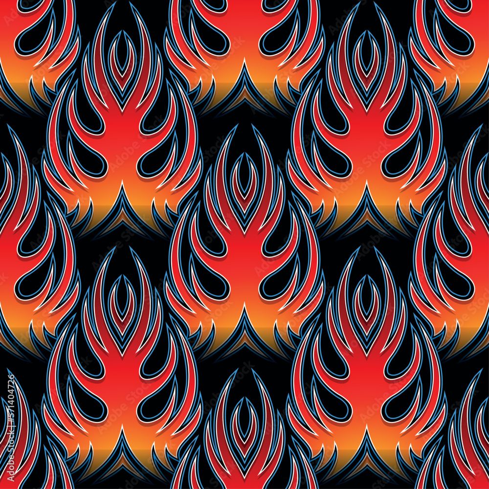 1000x1000 Vector de Stock Fire flames seamless pattern vector illustration. Vector fire seamless background for flame wallpaper, wrapping, packaging, fabric and textile design