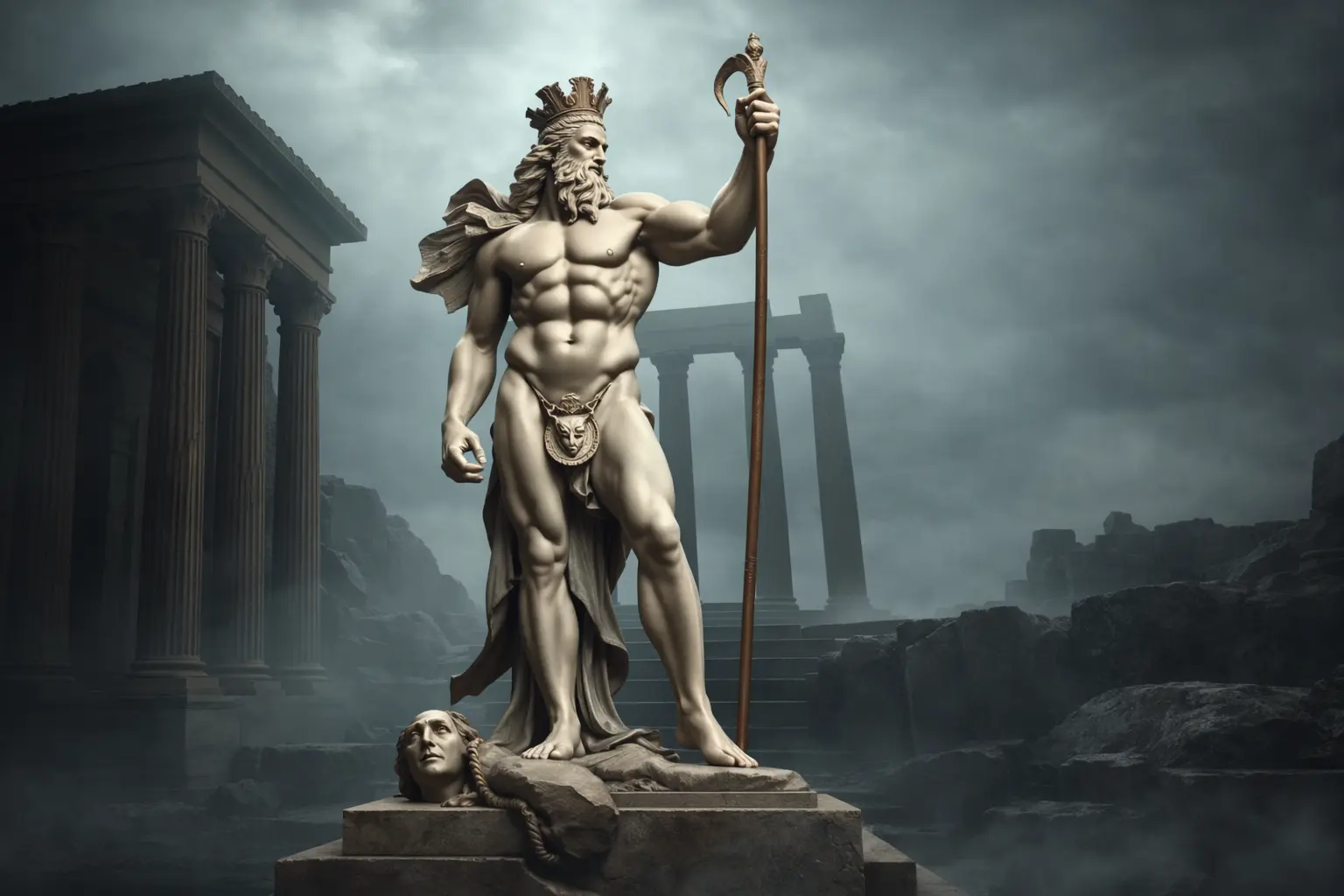 1536x1024 Sculptural Myth AI Background: 10 Hyper Realistic Greek God Scenes (4K Prompts)