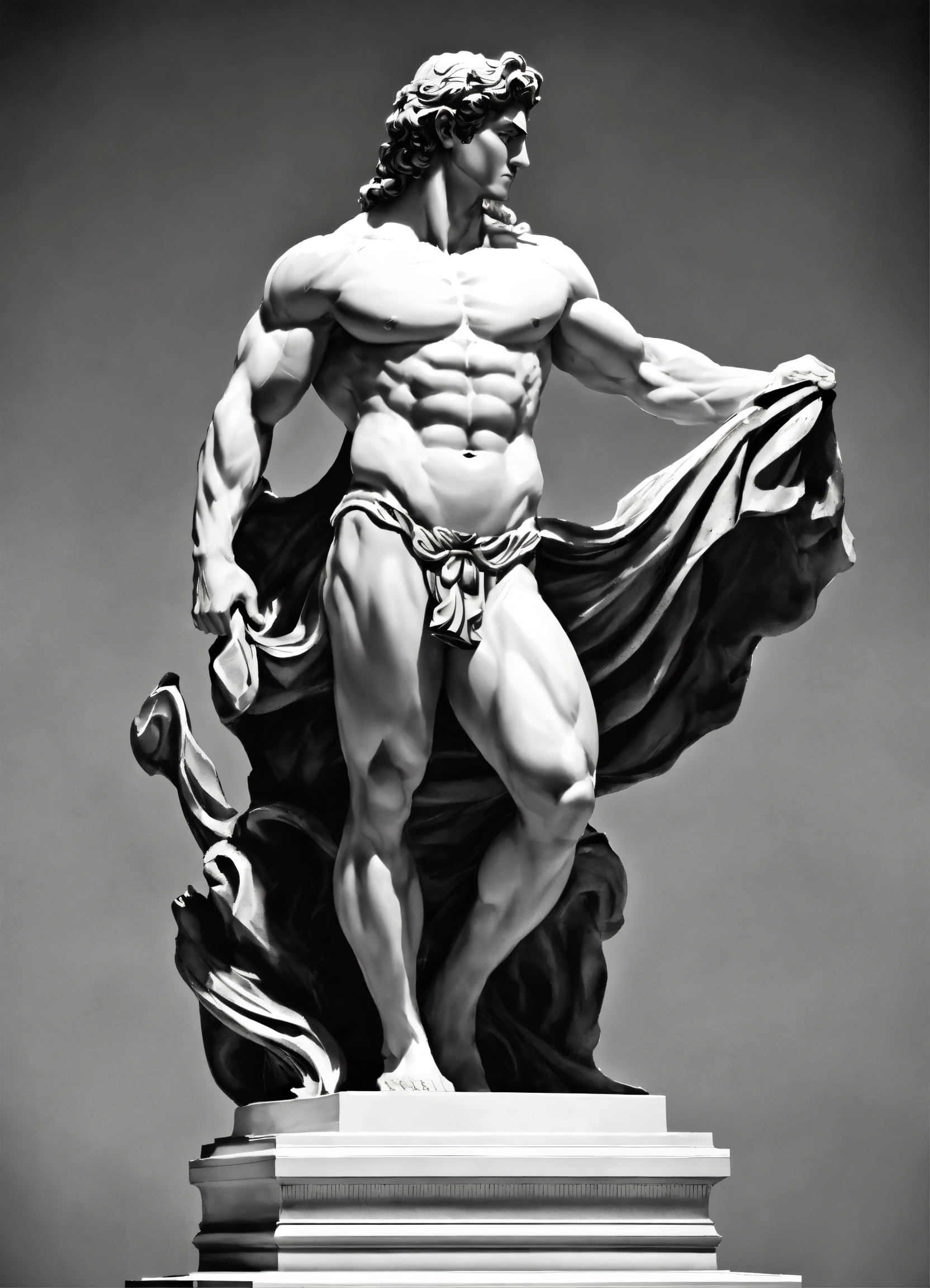 1664x2304 Lexica Statue from a muscular Greek god Statue with a wavey middel Parting Hair with Standing on a podest animeted style 8k Doing the Apollo Pose
