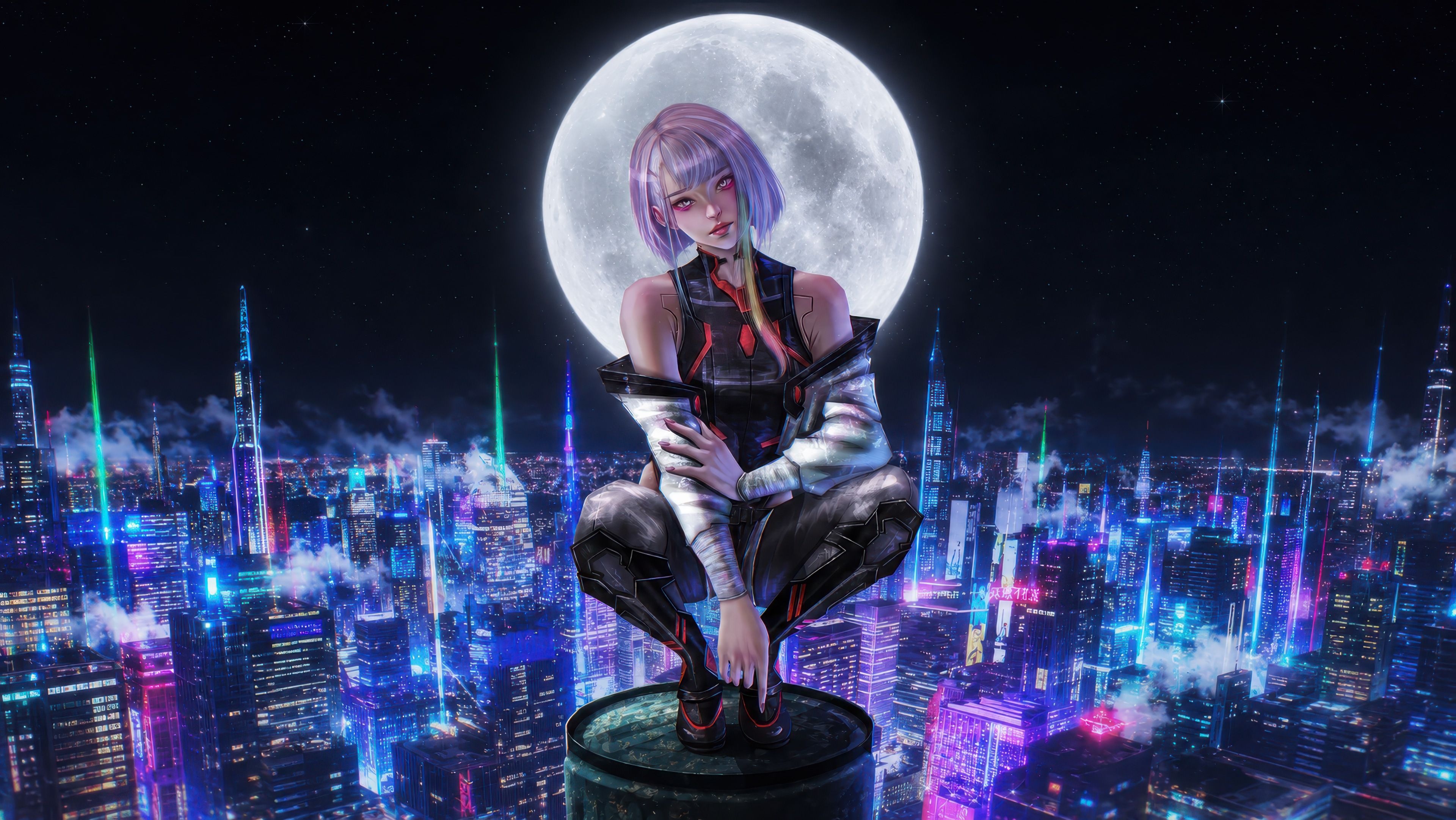 3840x2161 Lucy Cyberpunk Edgerunners Under Full Moon Wallpaper, HD Tv Shows Wallpaper, 4k Wallpaper, Image, Background, Photos and Picture