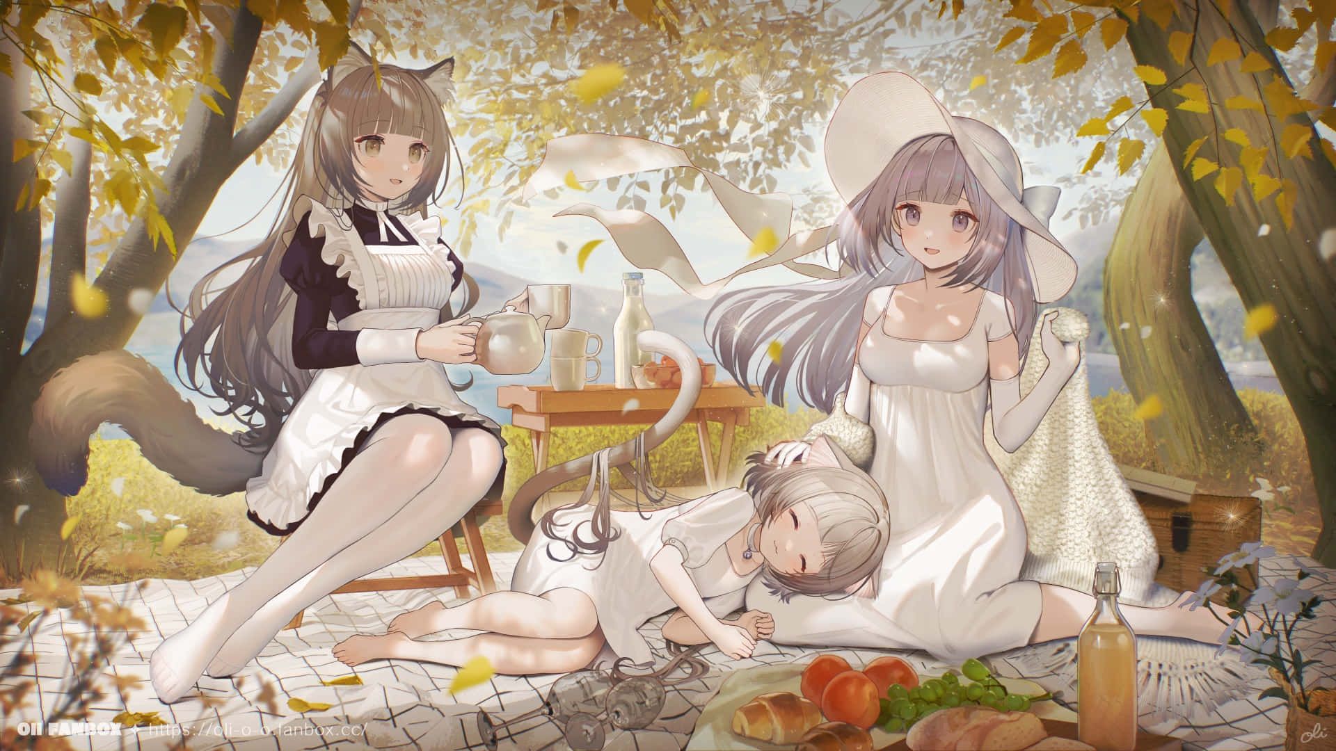 1920x1080 Download Picnic Anime Neko Family Setup Wallpaper