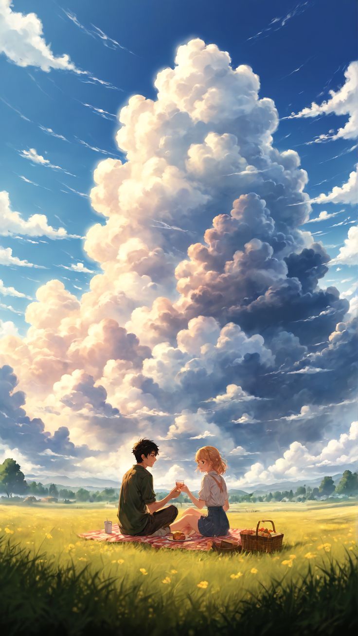 736x1308 Couple having a picnic on a meadow