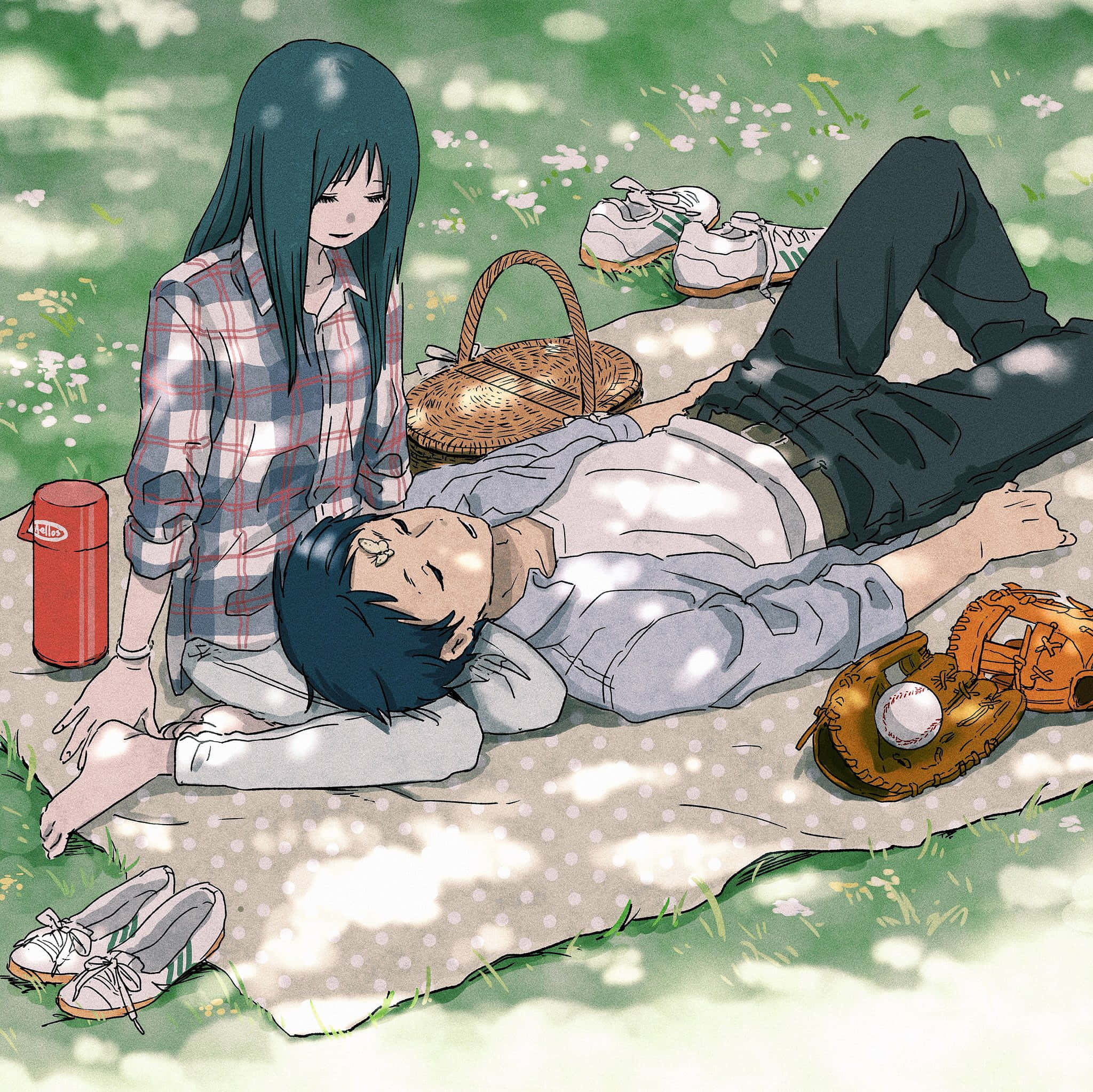 2048x2046 Download Peaceful Picnic Anime Scene Wallpaper