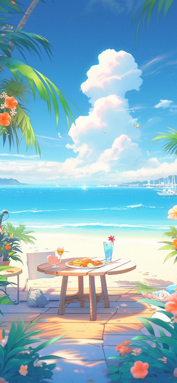 736x1592 Lunch on the Summer Beach Wallpaper