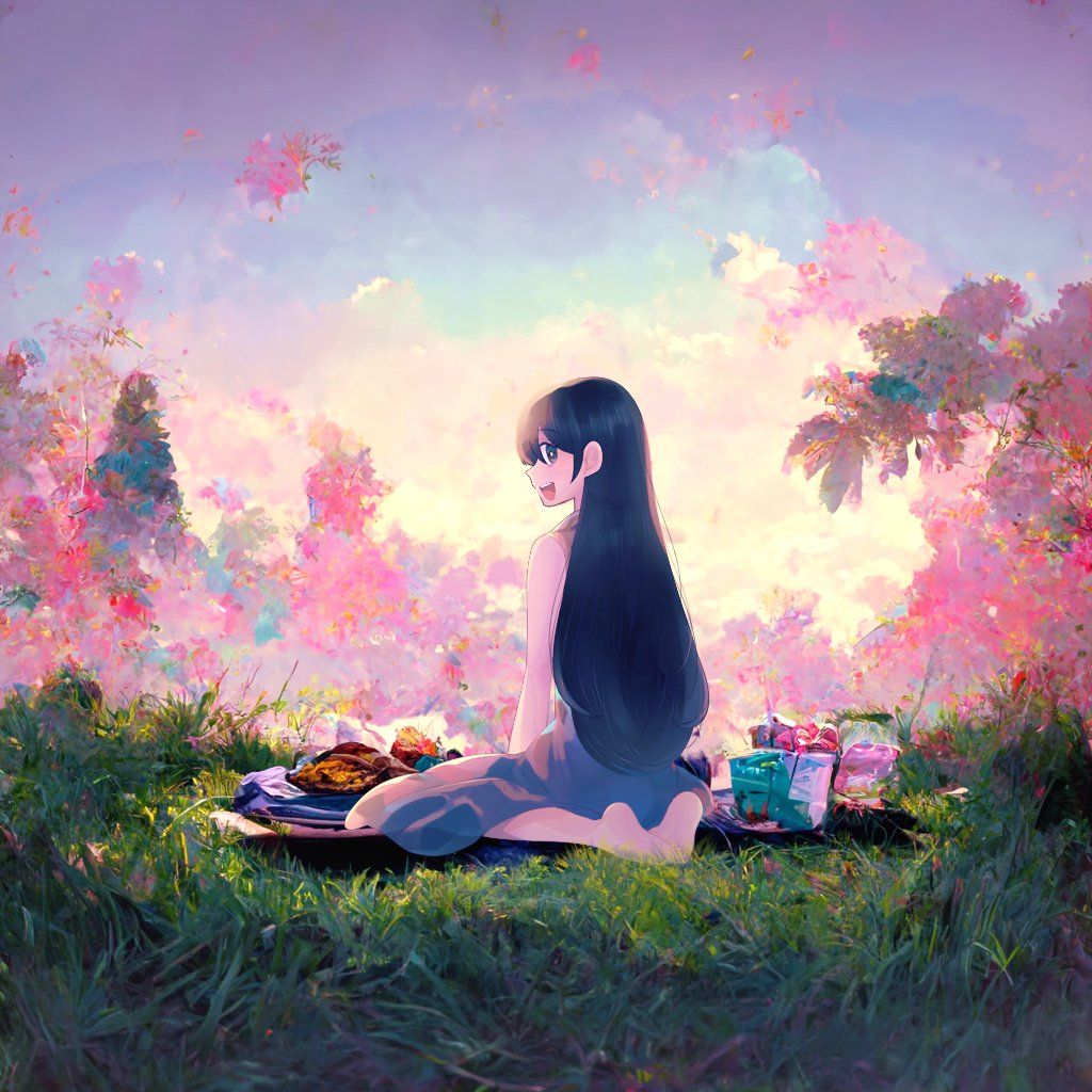 1024x1024 Mari having a picnic (Mari background by AI)