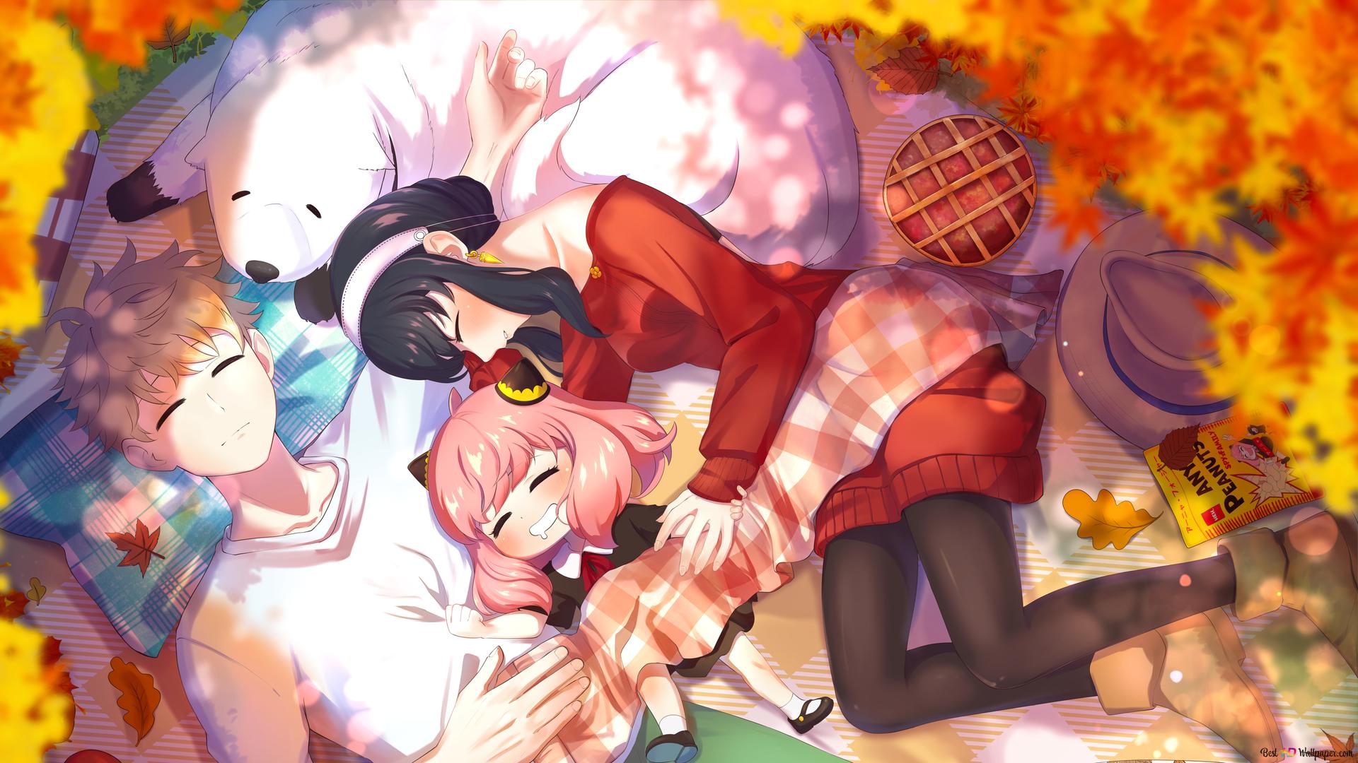 1920x1080 Spy Family having a picnic during fall 4K wallpaper download