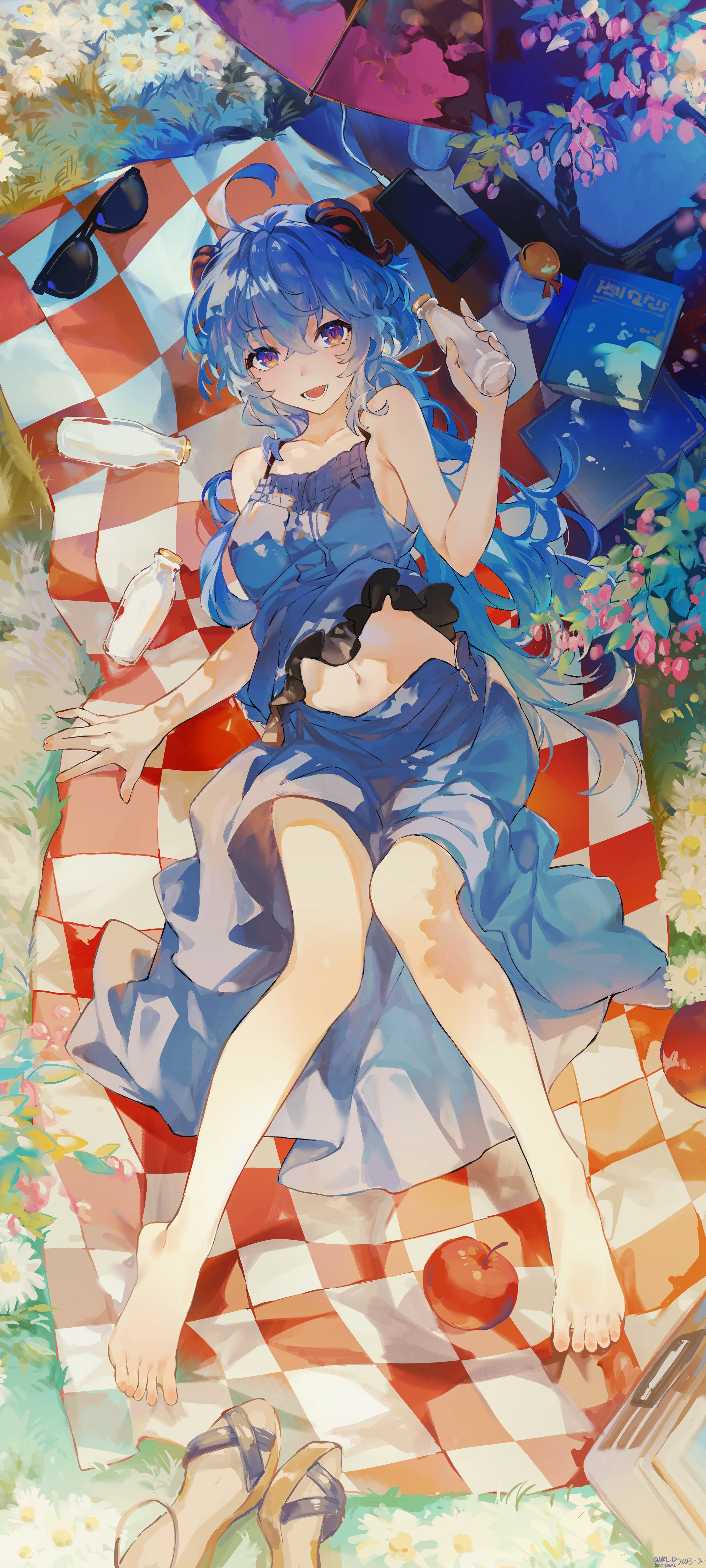 2880x6400 Ganyu Picnic Day Anime Wallpaper 4Kx6400