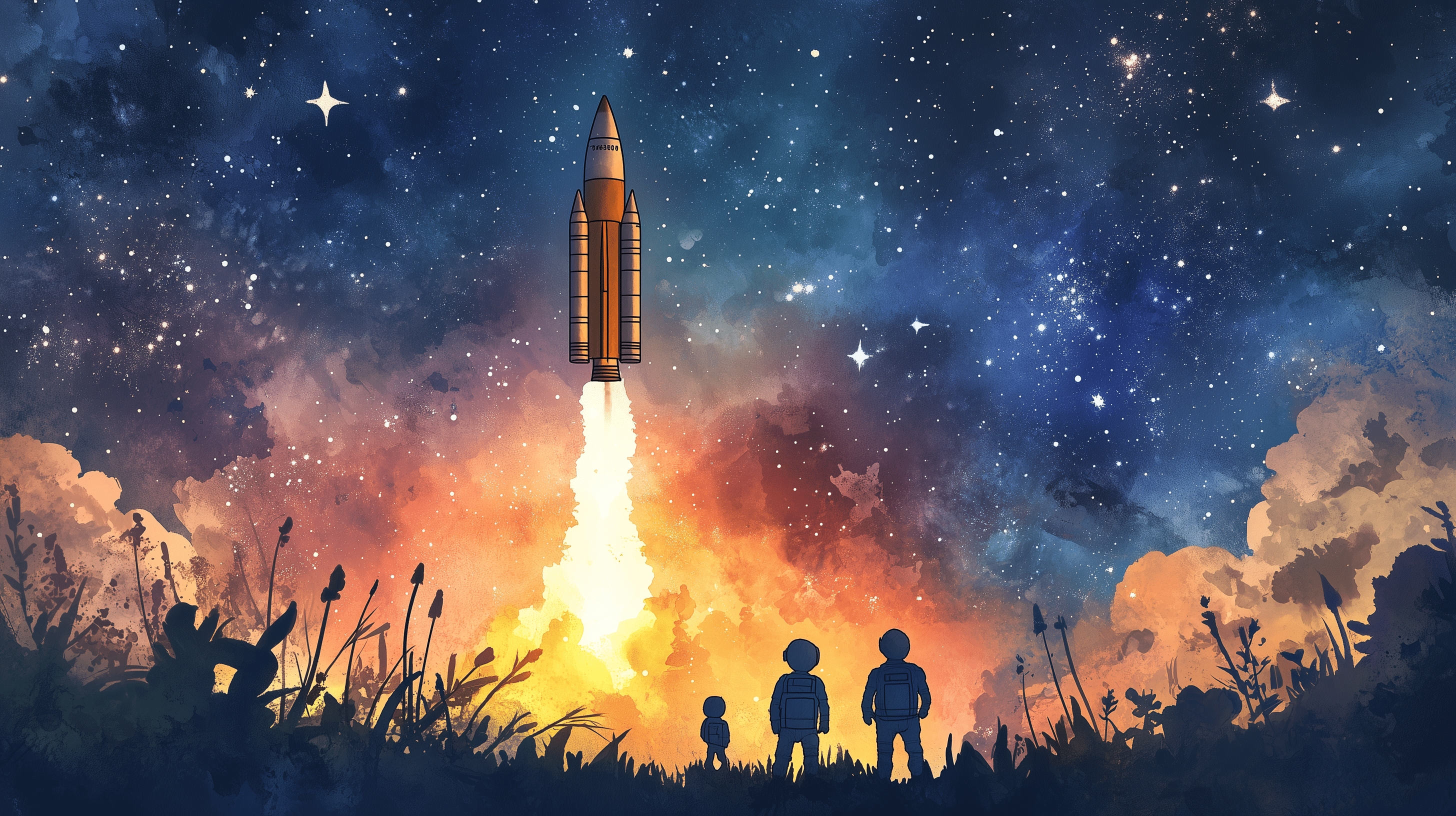 2912x1632 Rocket Launch Pad Wall Mural and Stick Starry Night Wallpaper