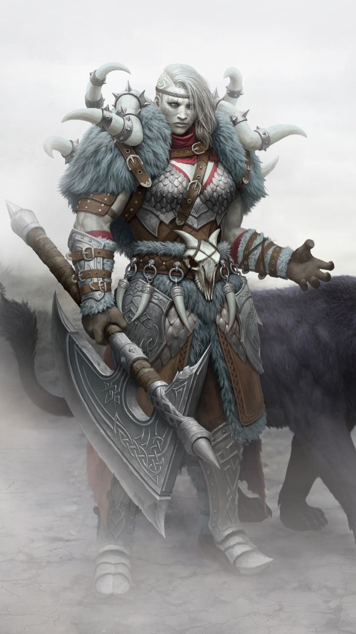 720x1280 Phone wallpaper: Fantasy, Viking, Axe, Woman Warrior, Fog 1354172