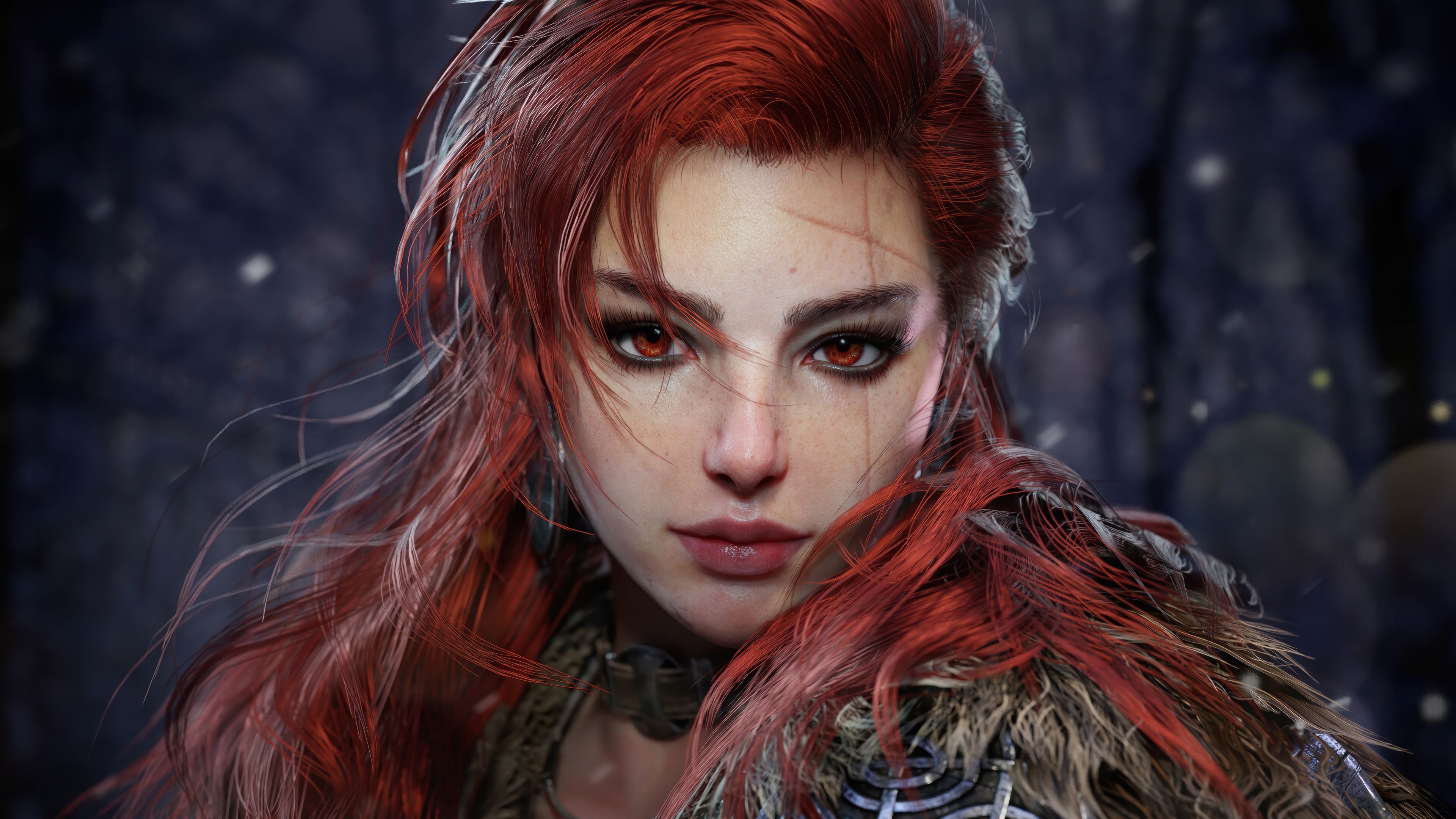 3840x2160 Viking Girl Red Eyes Fantasy Red Hair CGI Wallpaper 4K HD PC d