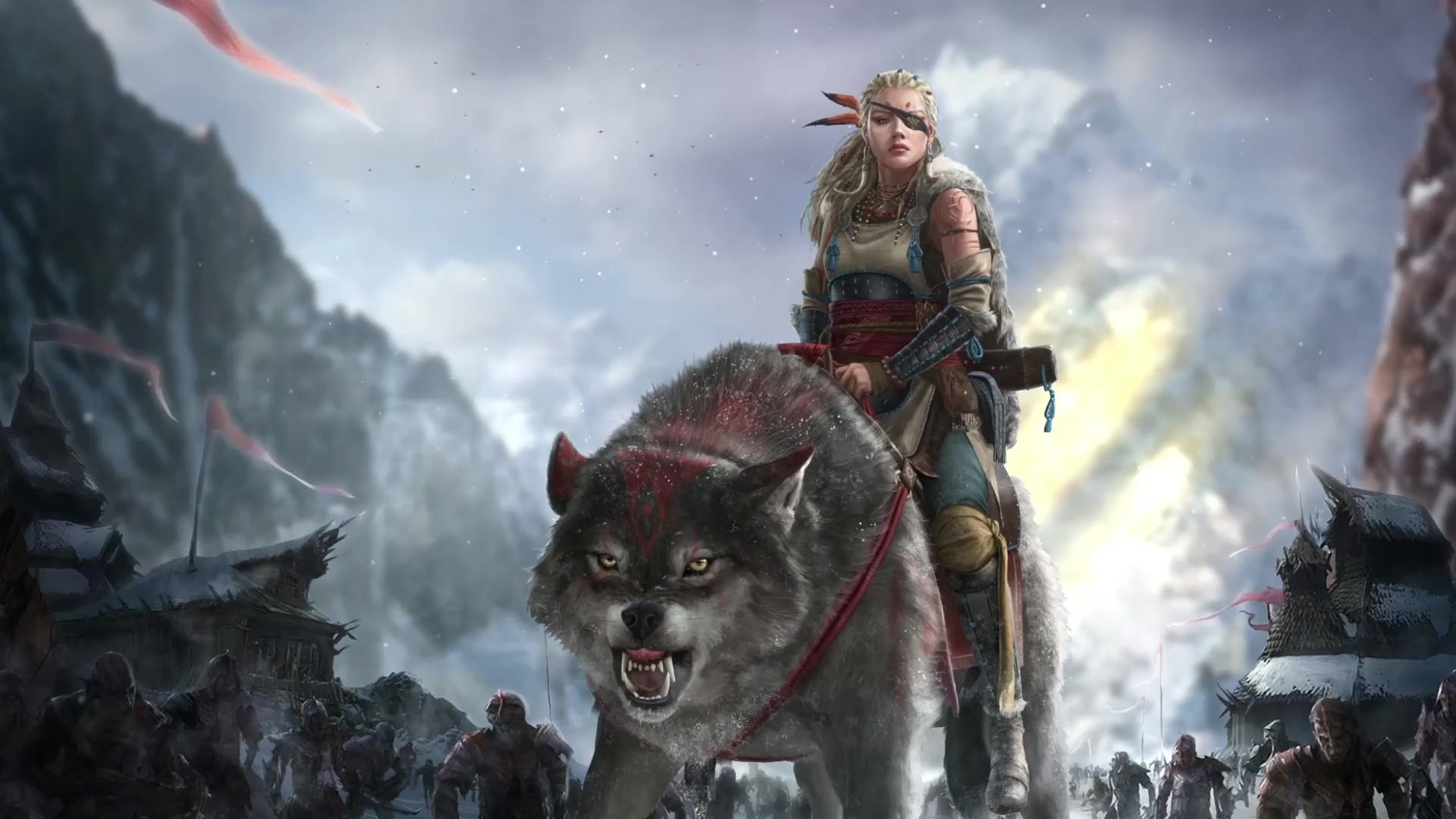 1920x1080 Viking Girl Warrior Riding The Wolf Live Wallpaper