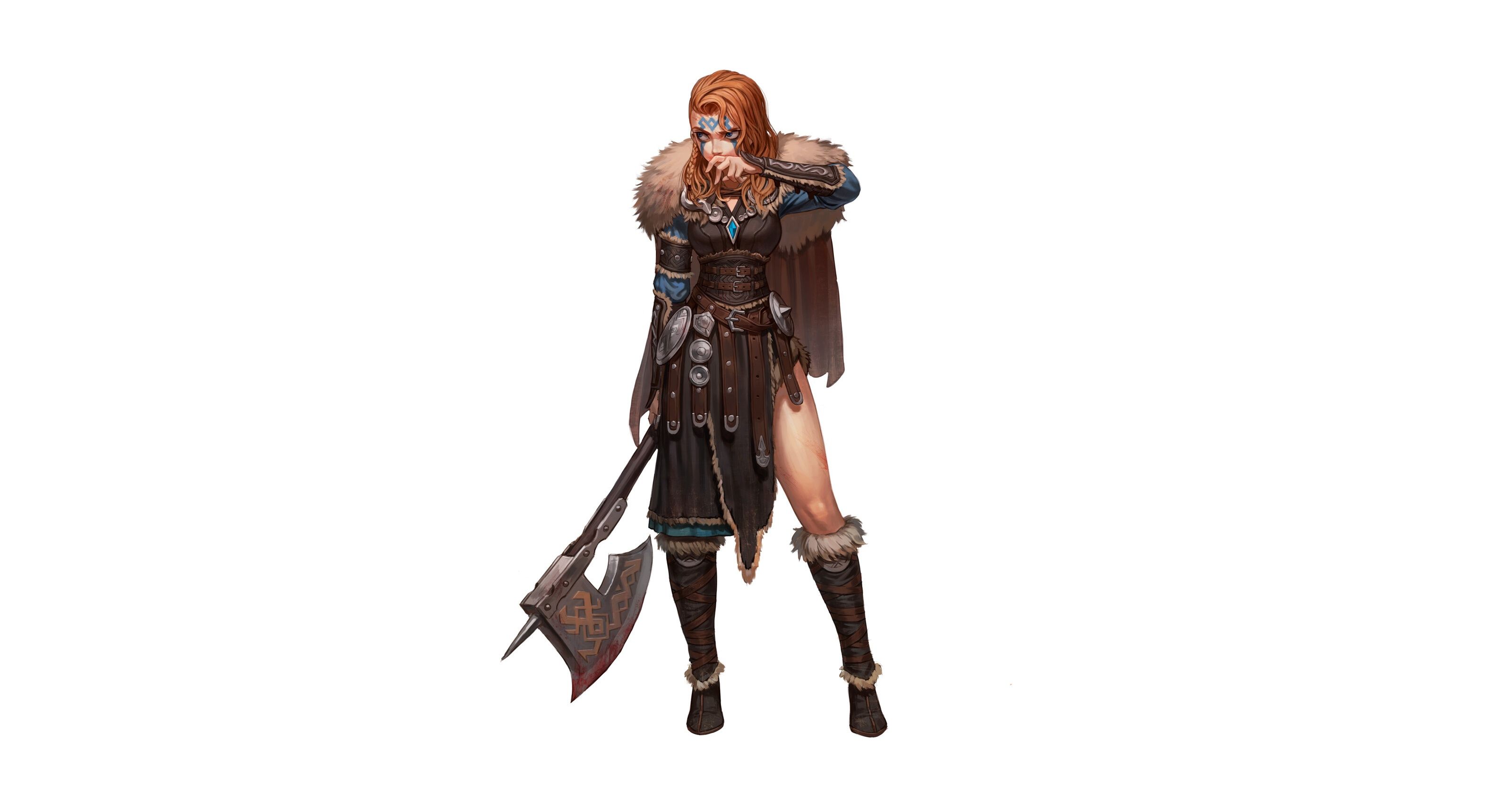 3200x1700 Phone wallpaper: Fantasy, Viking, Redhead, Weapon, Woman Warrior 951389