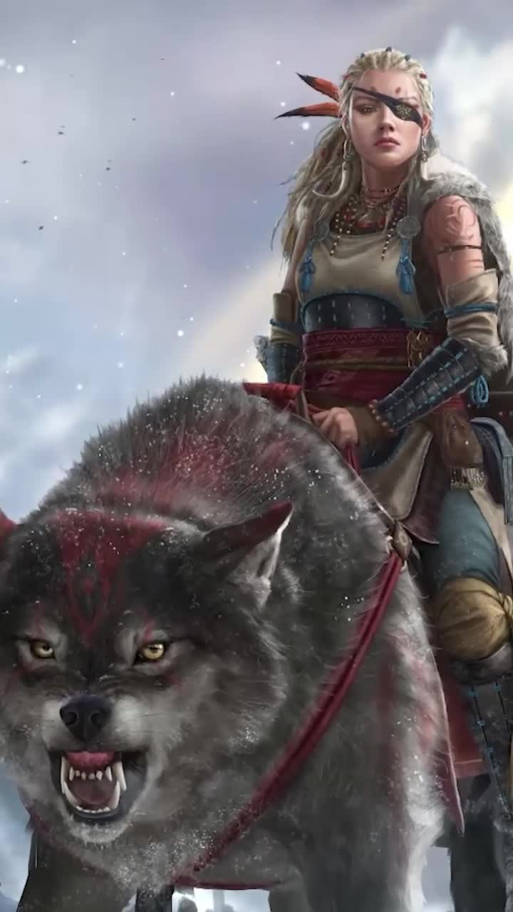 720x1280 Live Phone Viking Girl Warrior Riding The Wolf Wallpaper To iPhone And Android Live Wallpaper