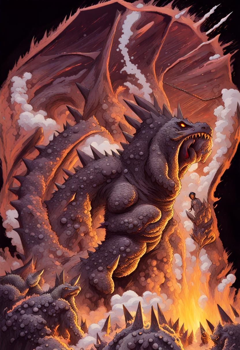 832x1216 Godzilla in Hell in Hell: AI Generated Image