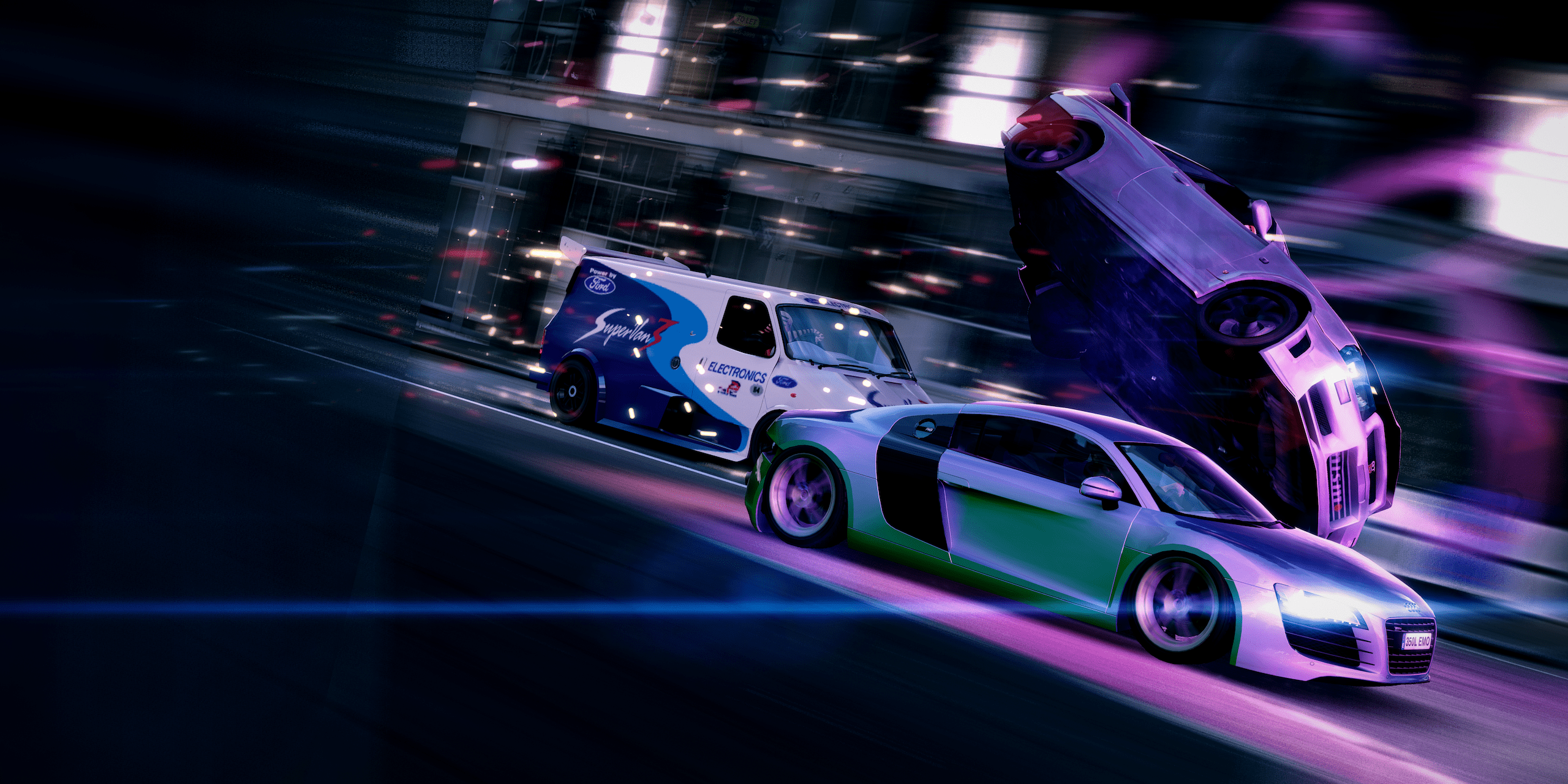 2560x1280 Neon Blur Racers