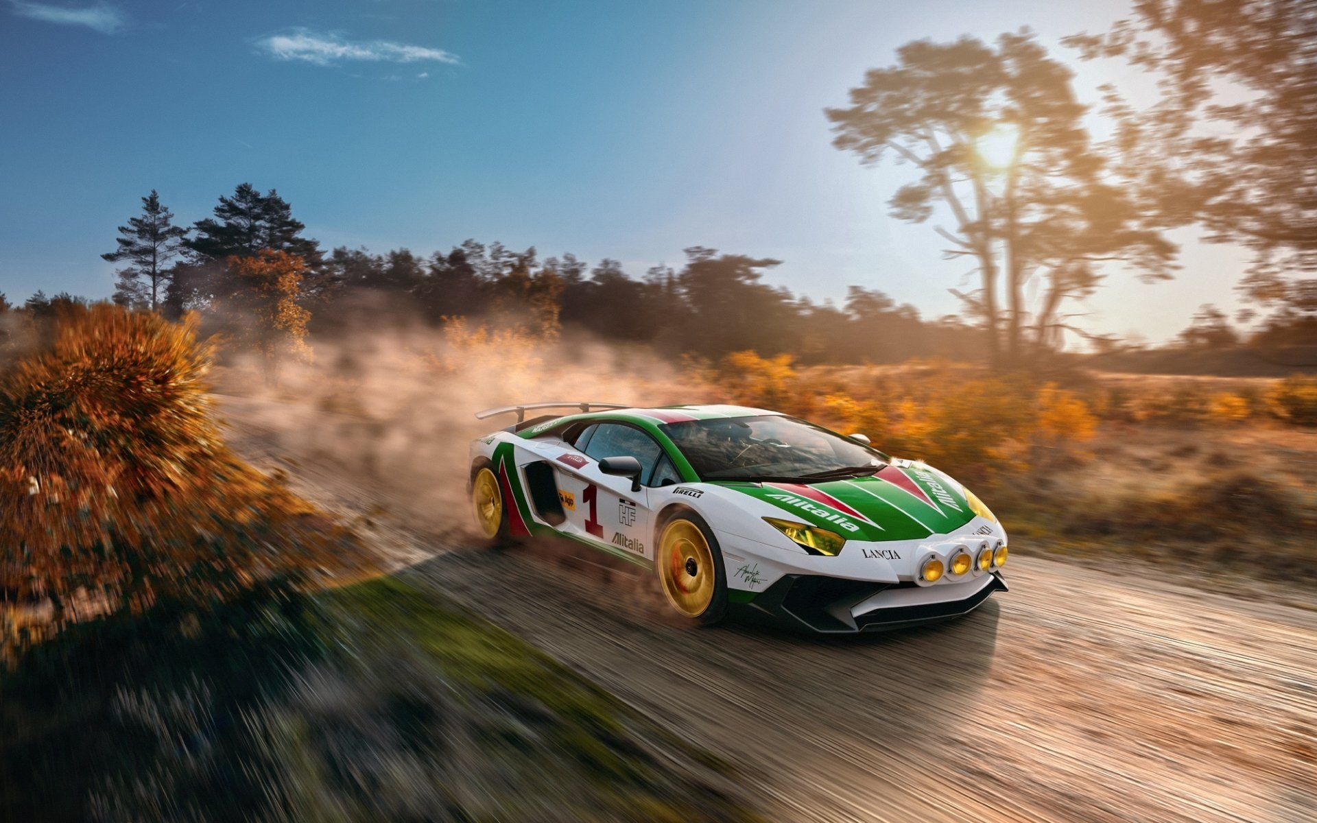 1920x1200 Rally Ready Lamborghini Aventador SV In High Speed Motion Blur