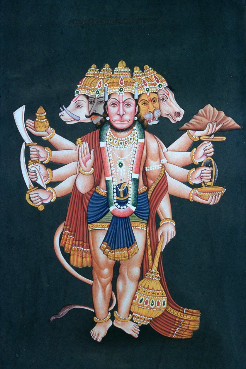 839x1260 Shri Panchmukhi Hanuman by School Indian: Fine art print