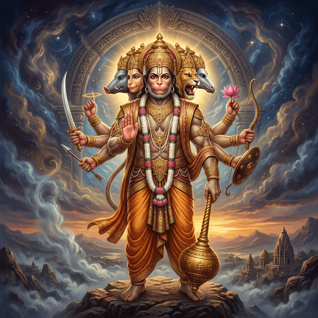 1024x1024 Panchmukhi Hanuman: Divine Warrior Image. AI Art Generator. Easy Peasy.AI