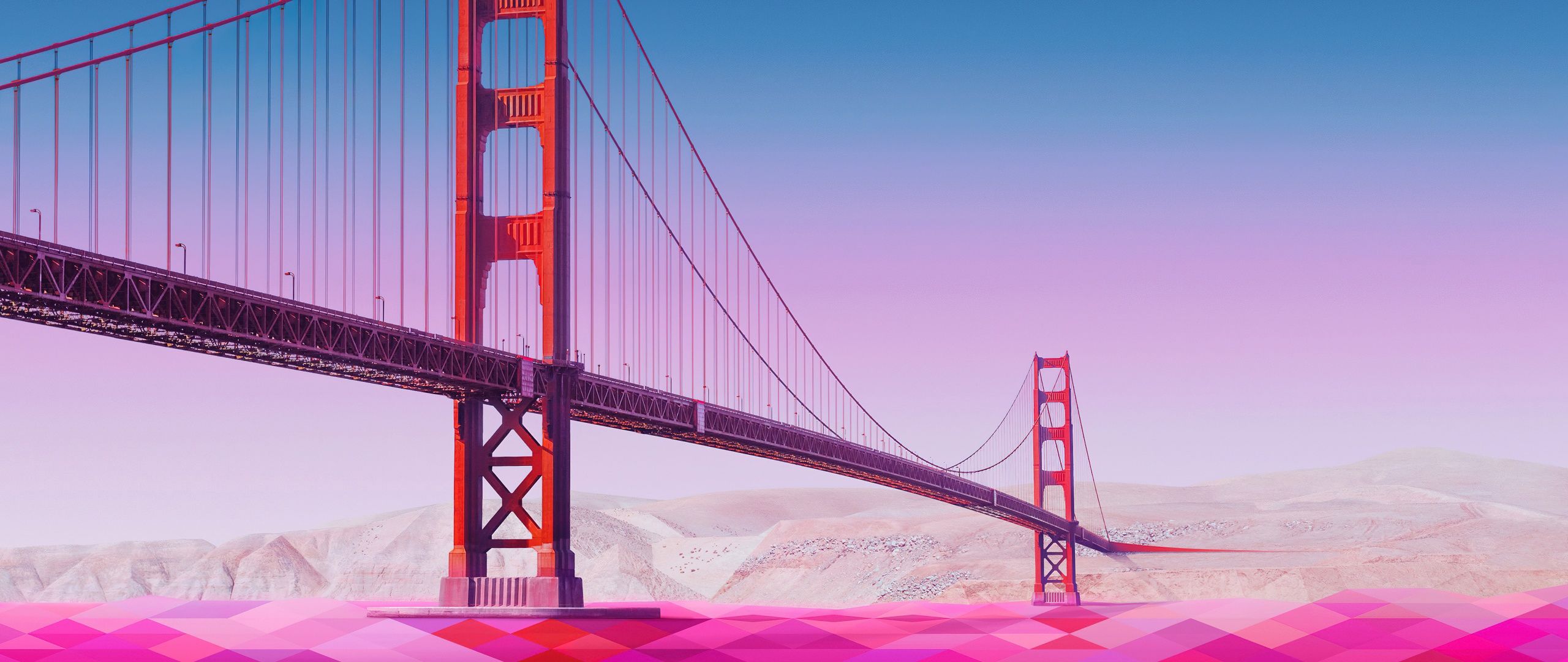 2560x1080 Golden Gate Bridge Wallpaper 4K, Pink aesthetic, Low poly, 5K