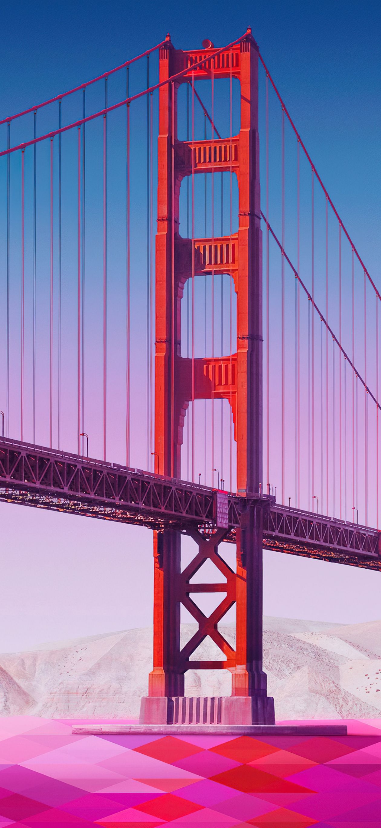 1260x2736 Golden Gate Bridge Wallpaper 4K, Pink aesthetic, Low poly, 5K