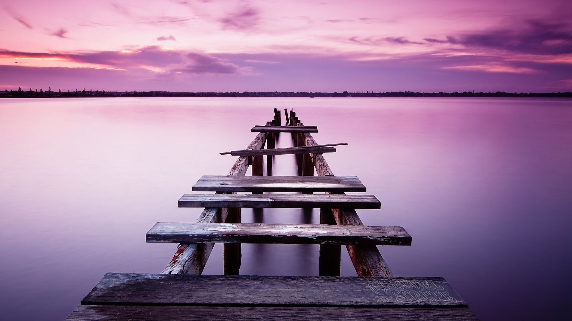1920x1080 Wallpaper Pink sky, sunset, pier, bridge, river 1920x1200 Picture, Image