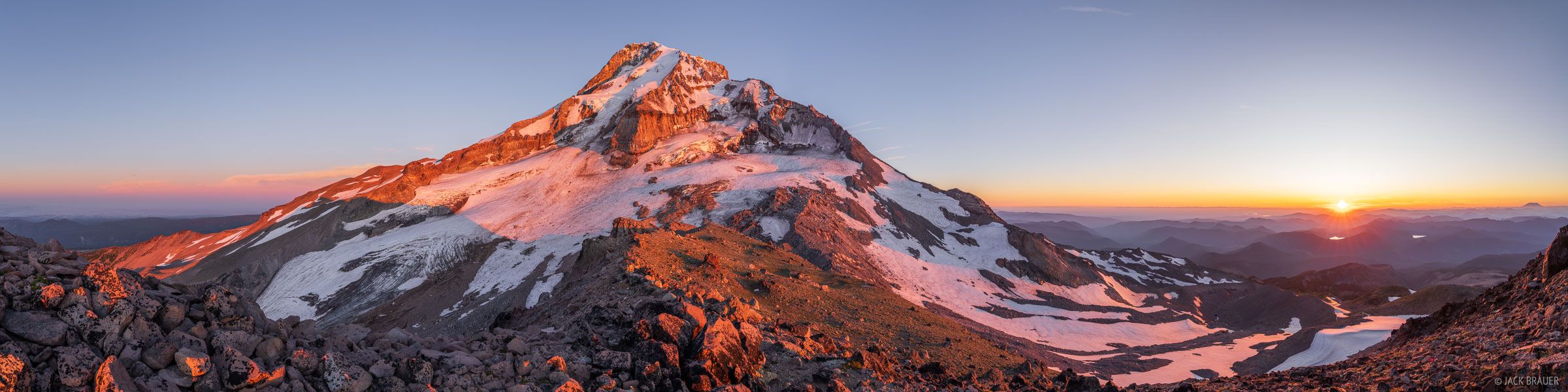 2400x600 Mount Hood Sunset Panorama. Mount Hood, Oregon. Mountain Photography