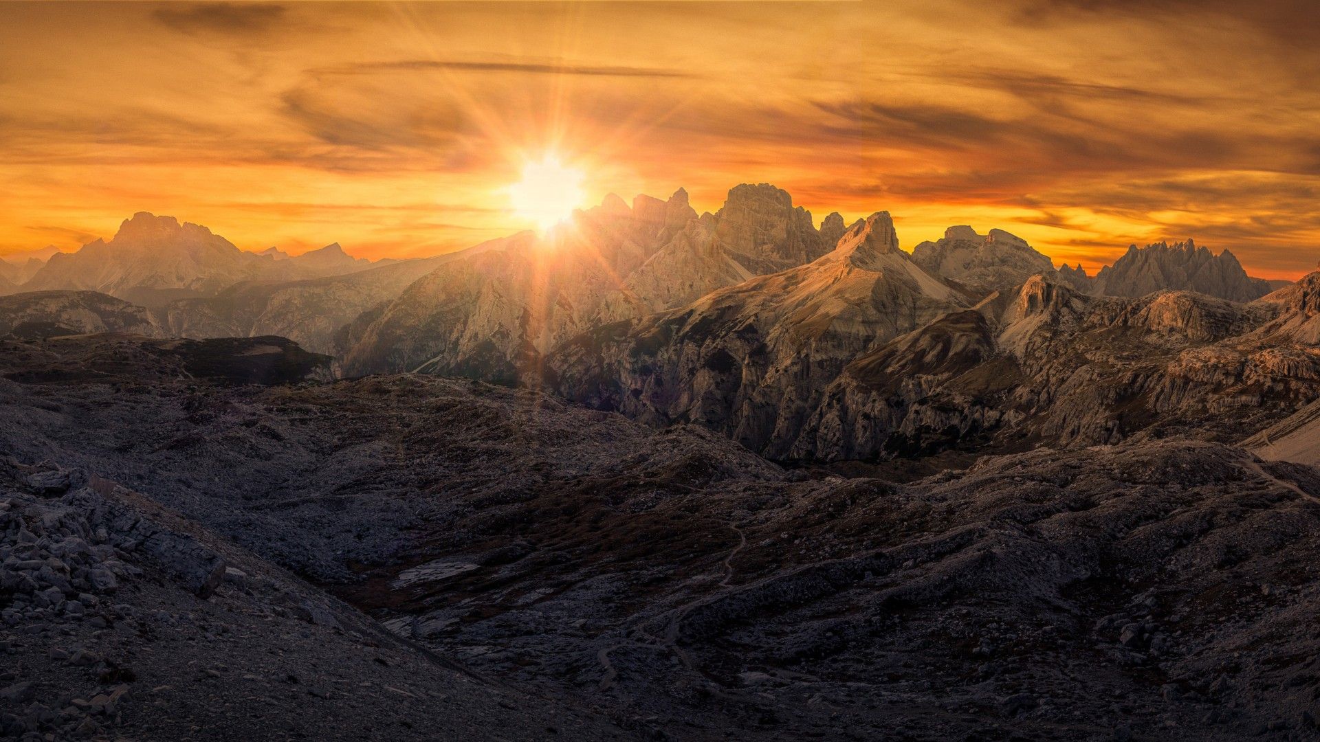 1920x1080 Dolomites Mountain Panorama Rock During Sunset 4K 5K HD Nature Wallpaper