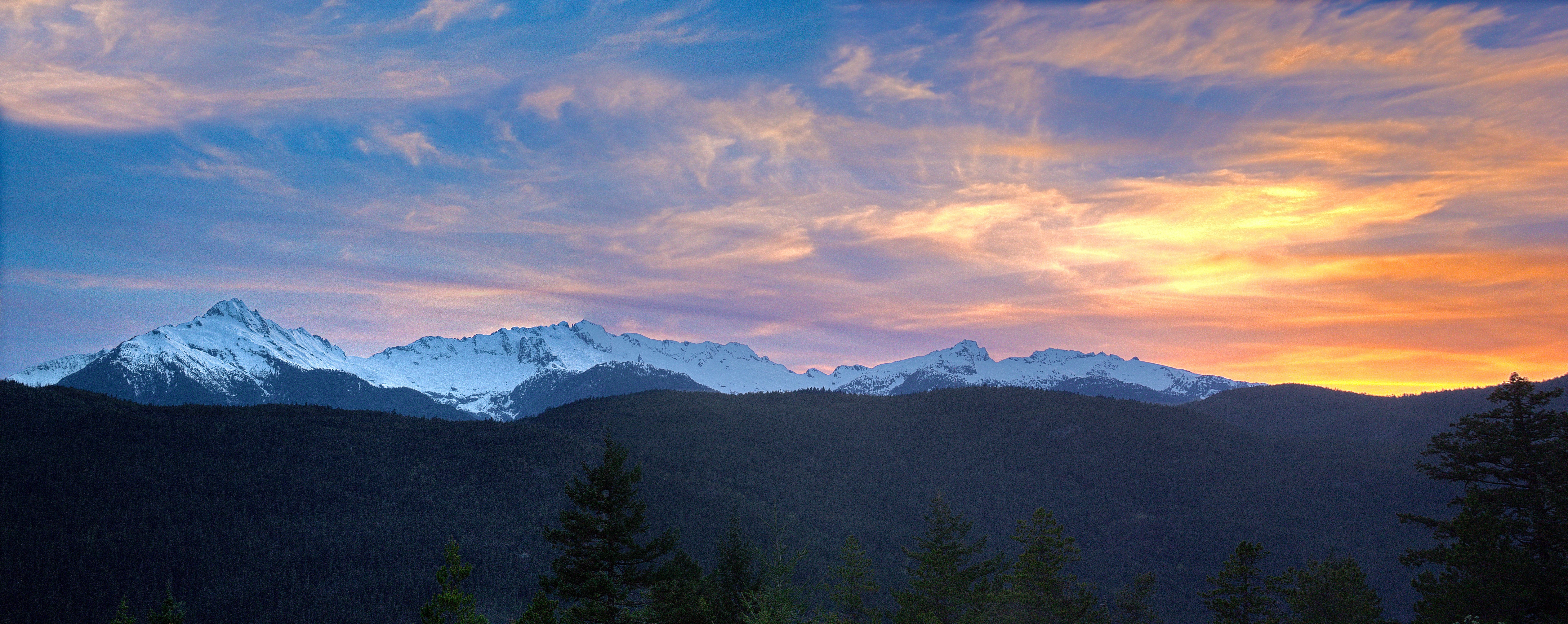 8192x3262 Free photo: Snowcap Mountain Panorama, Dusk, Landscape