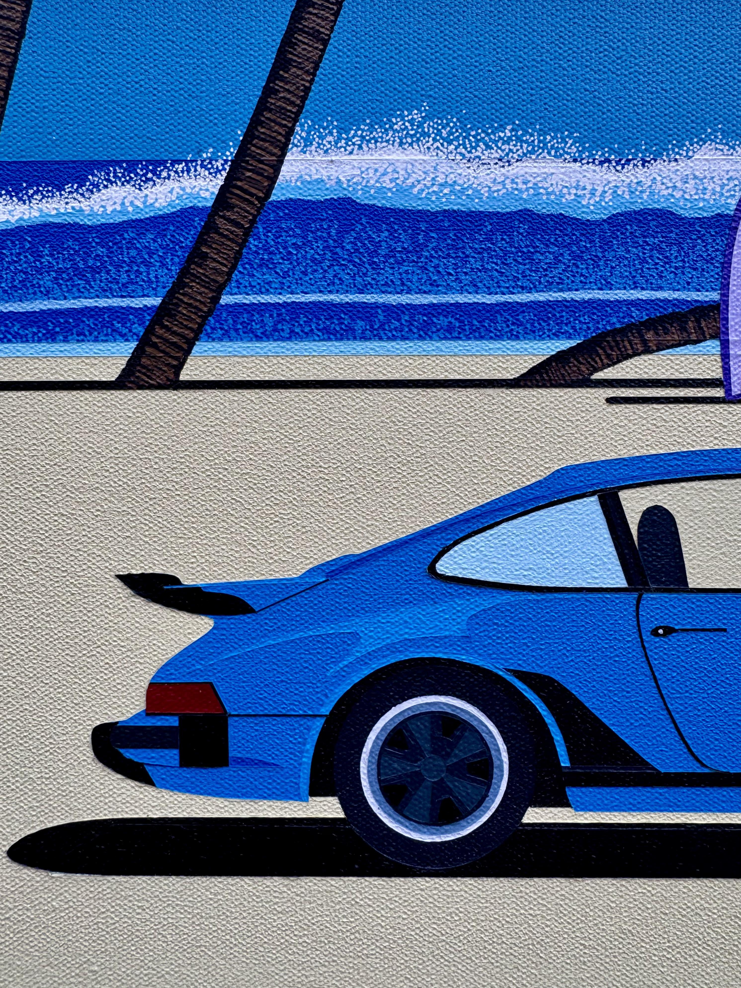 2982x3976 California Dreaming. My acrylic painting of a 1980s Porsche 911 on the beach with the pier in the background