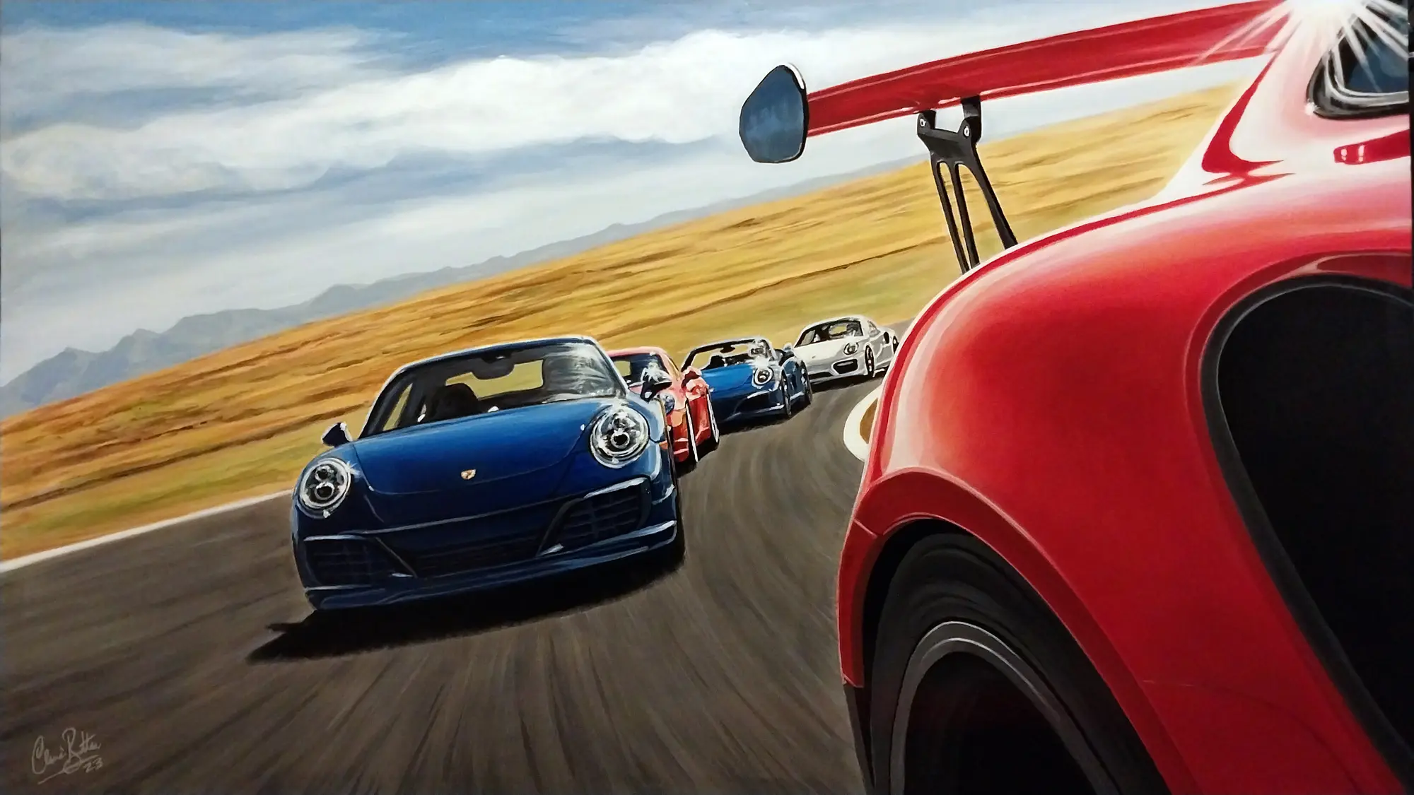 2000x1125 No Reserve Porsche 911's on Racetrack Painting