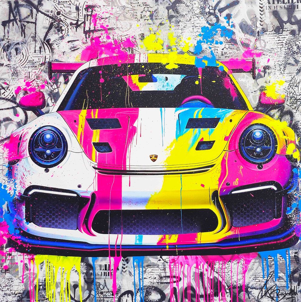 994x1000 Porsche Street Art Painting. A Unique Painting Combining Contemporary Graffiti and Automotive Passion