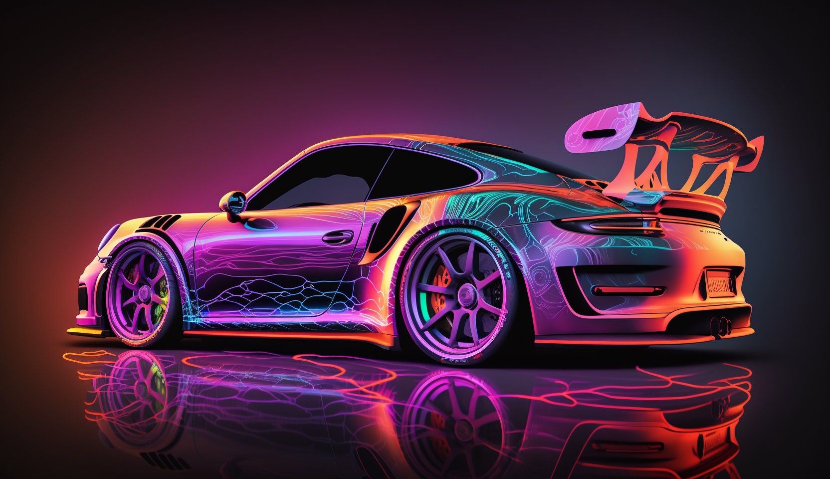 1664x960 Porsche 911 GT3 RS in Neon Abstract Technicolor