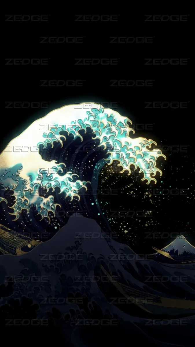 674x1198 The Great Wave off Kanagawa Dark AMOLED Wallpaper wallpaper