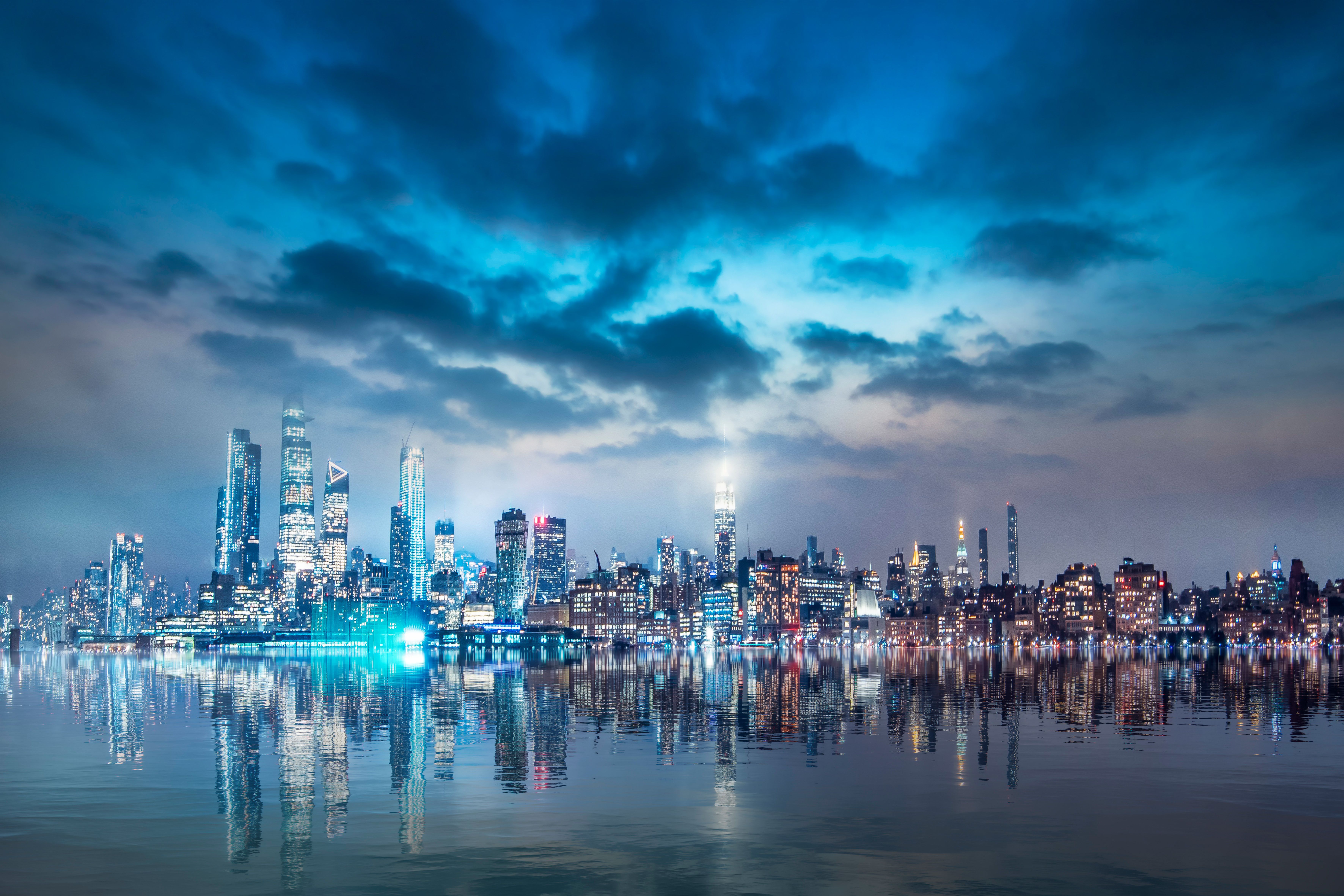 7087x4724 Cityscape Wallpaper 4K, Night City, City lights, Skyline