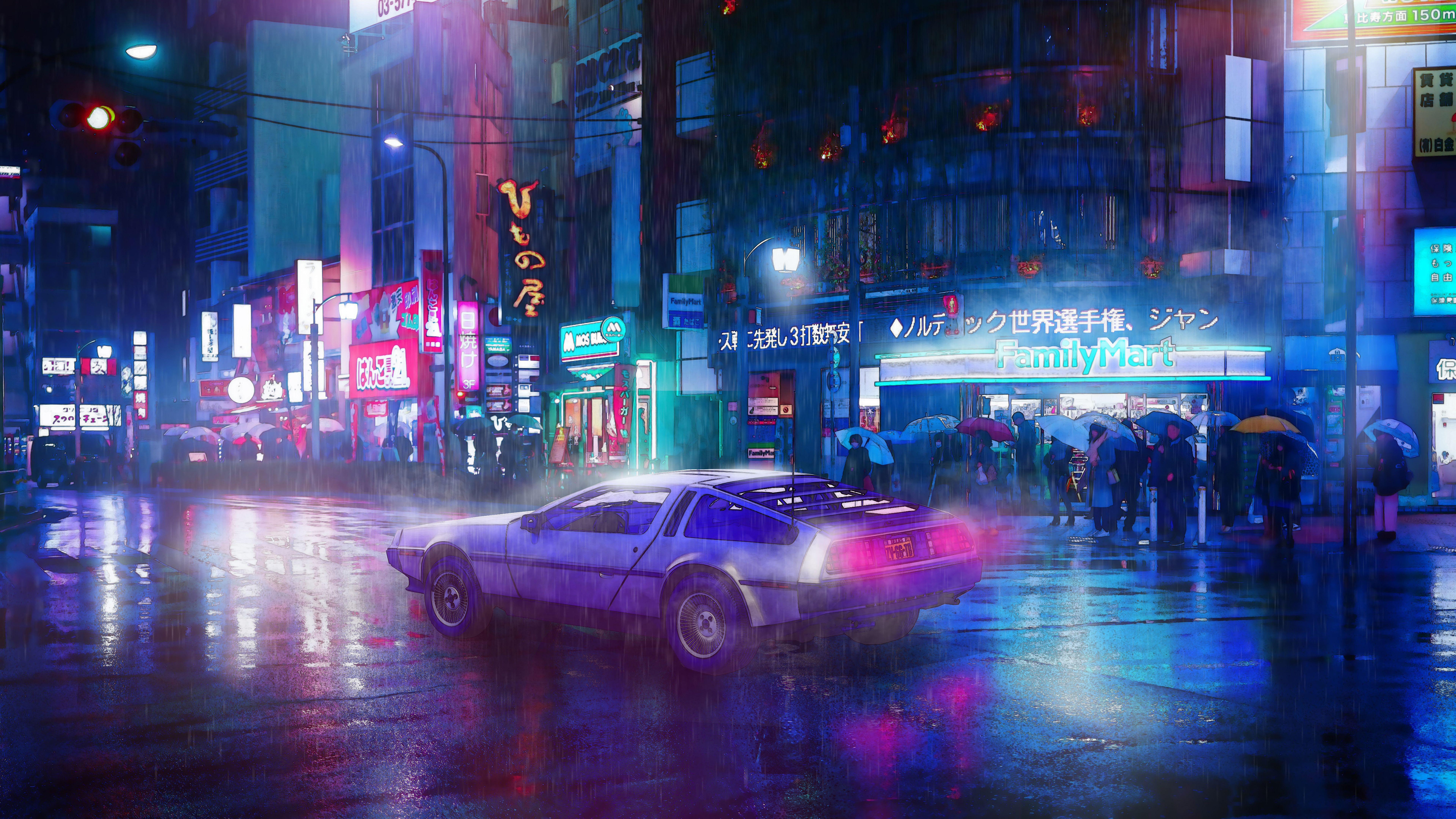 7680x4320 Cyberpunk Car Night City 8K 4K Wallpaper HD
