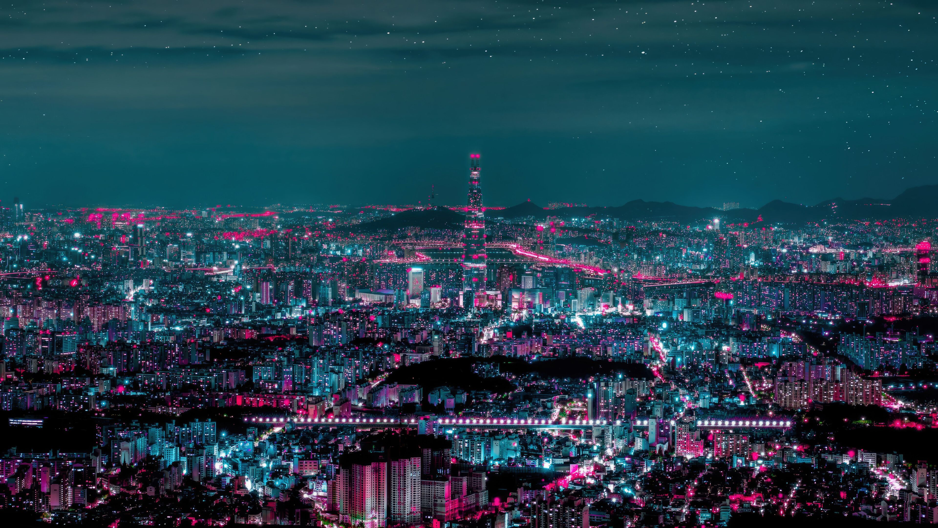 3840x2160 City Buildings Landscape Night Scenery Wallpaper 4K 8K HD PC a