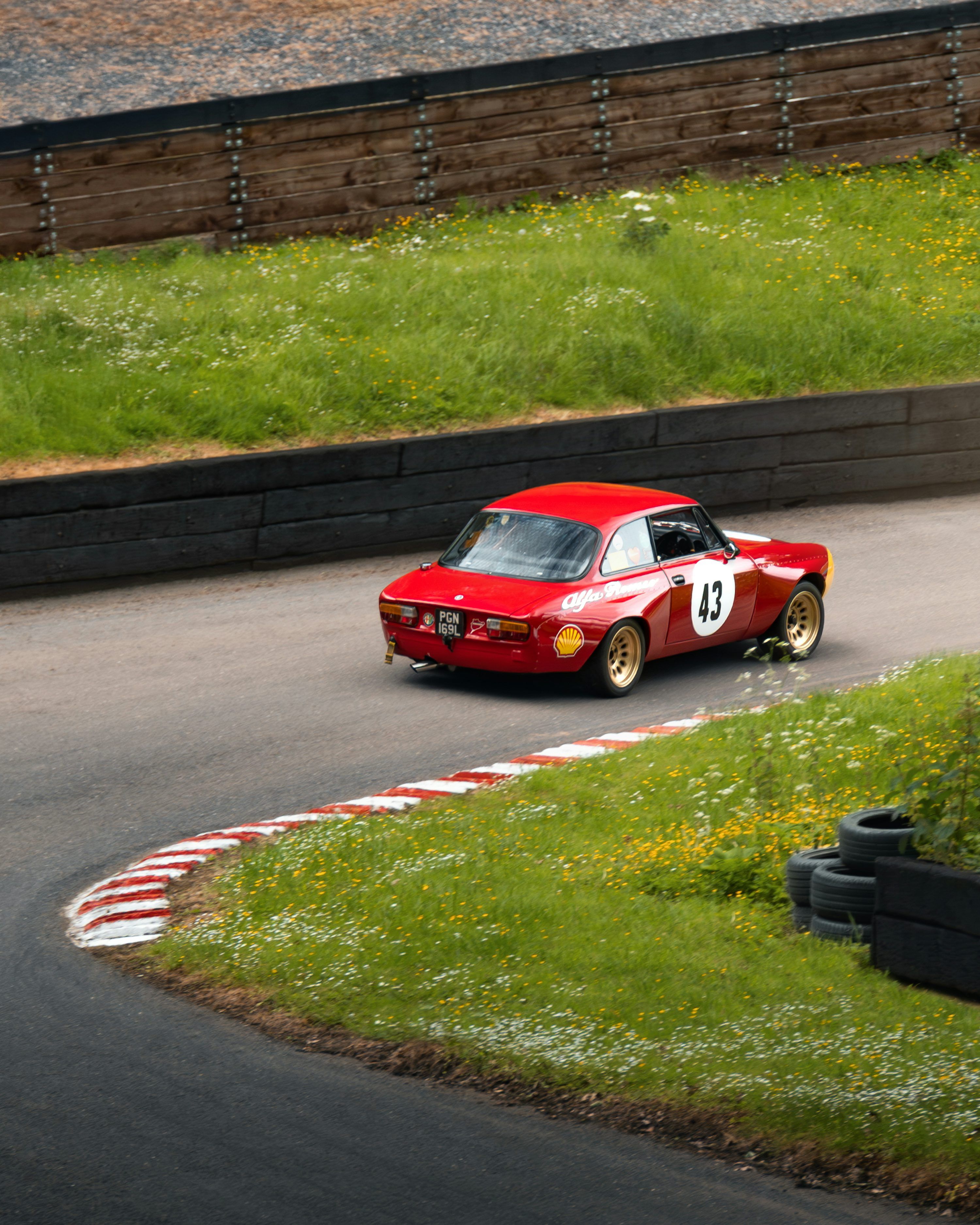 3000x3751 Red vintage alfa romeo racing car on track