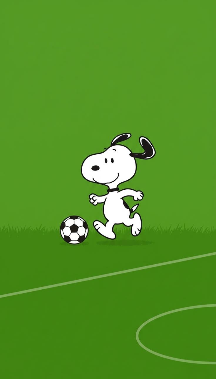 735x1289 Cute Cartoon Dog Playing Soccer Minimalist Green Phone Wallpaper