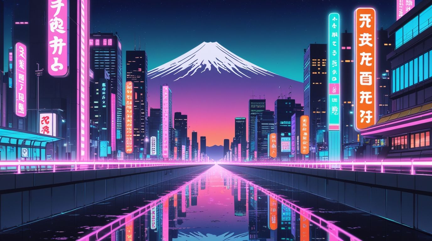 1376x768 1980s japanese city pop futuristic cityscape neon